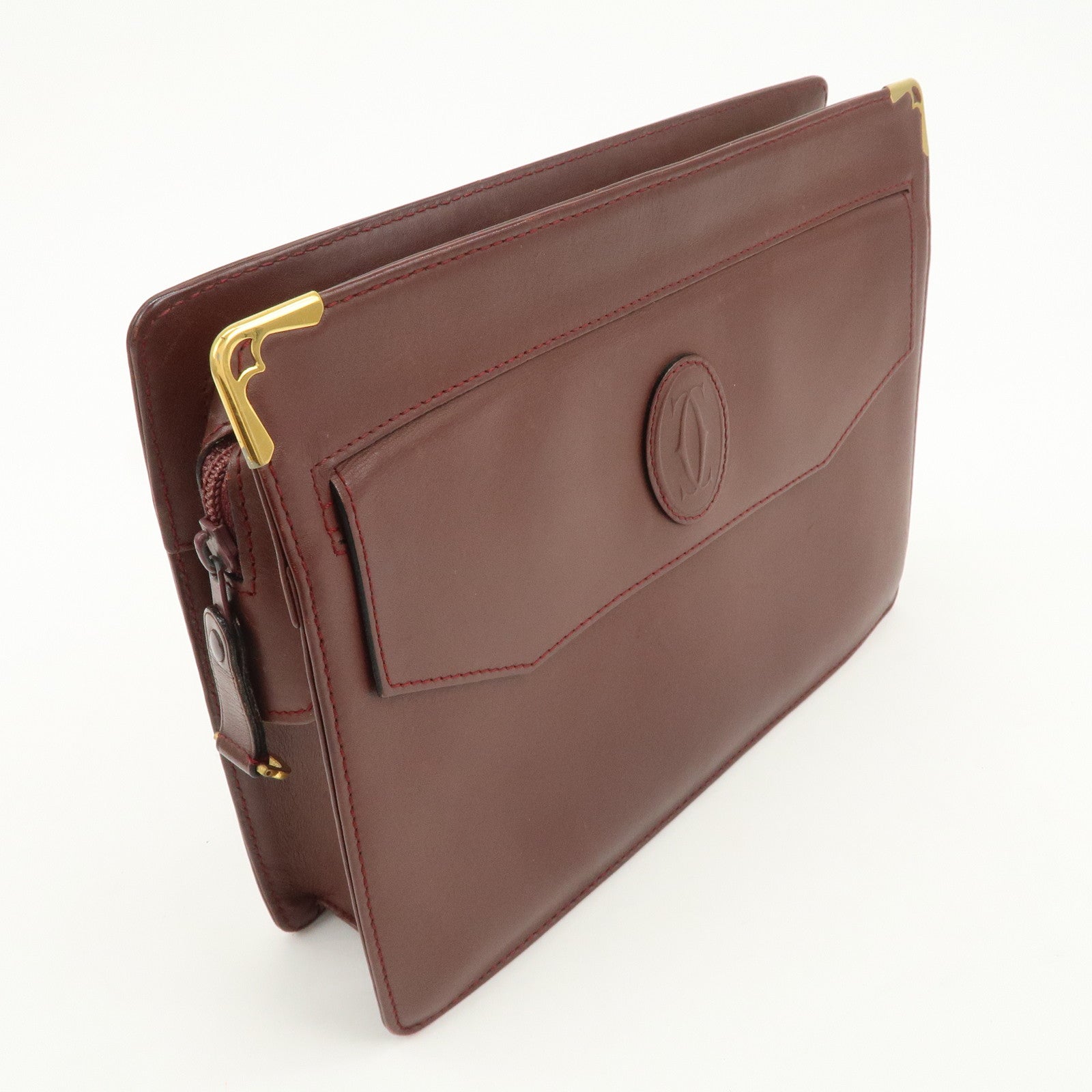 Cartier Must Line Leather Clutch Bag Pouch Bordeaux