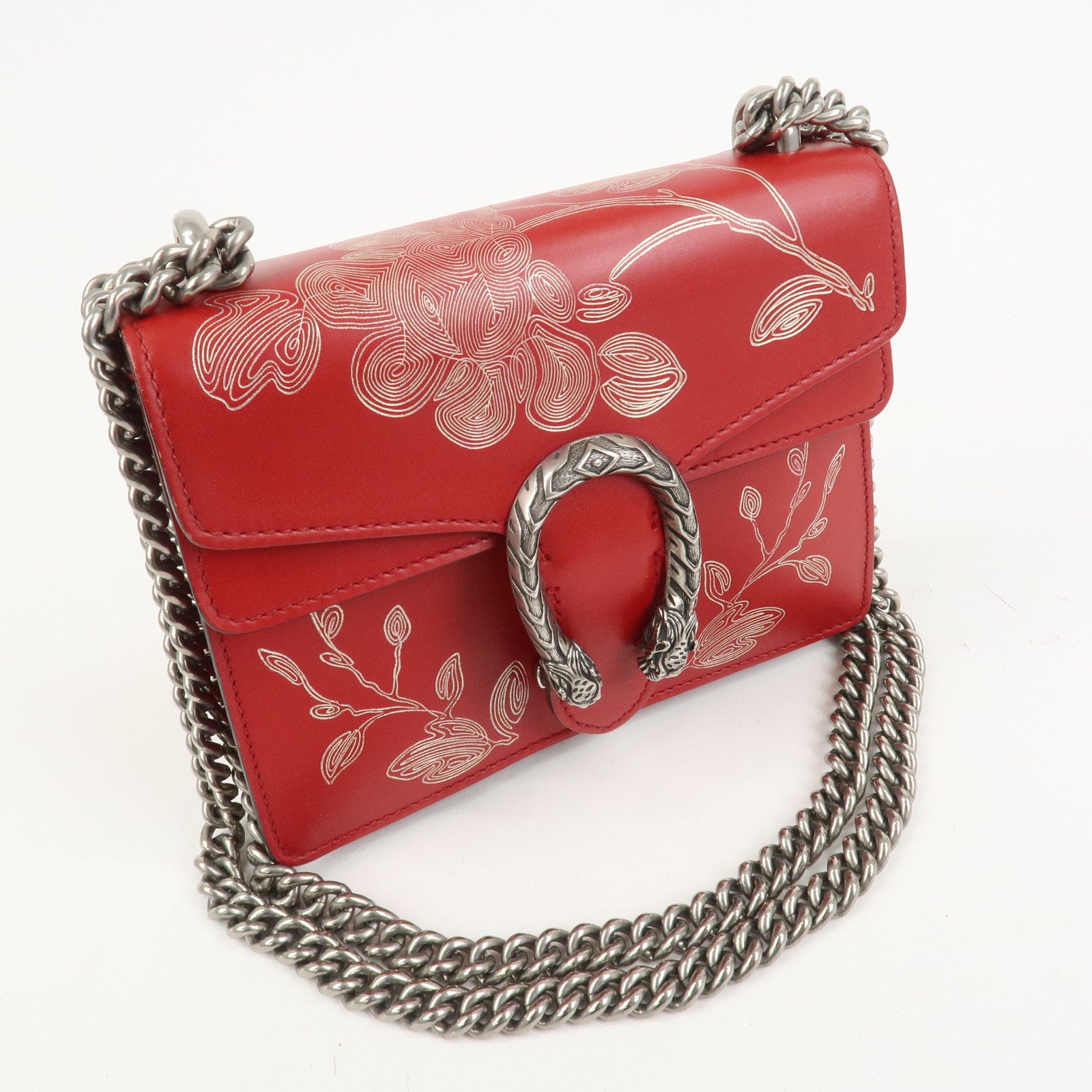 GUCCI Dionysus Leather Small Shoulder Bag Red 421970