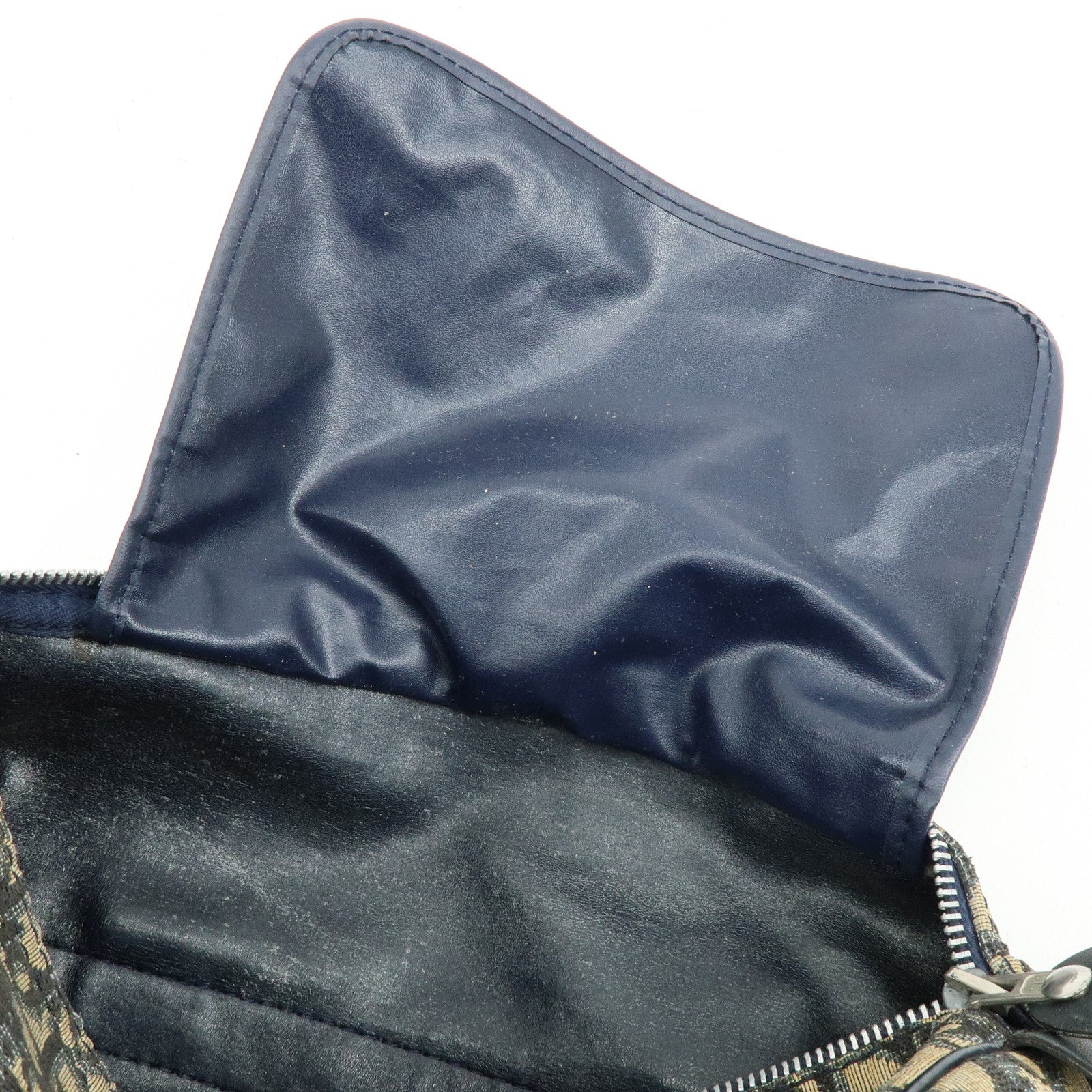 Christian Dior Trotter Leather Boston Bag Hand Bag Beige Navy