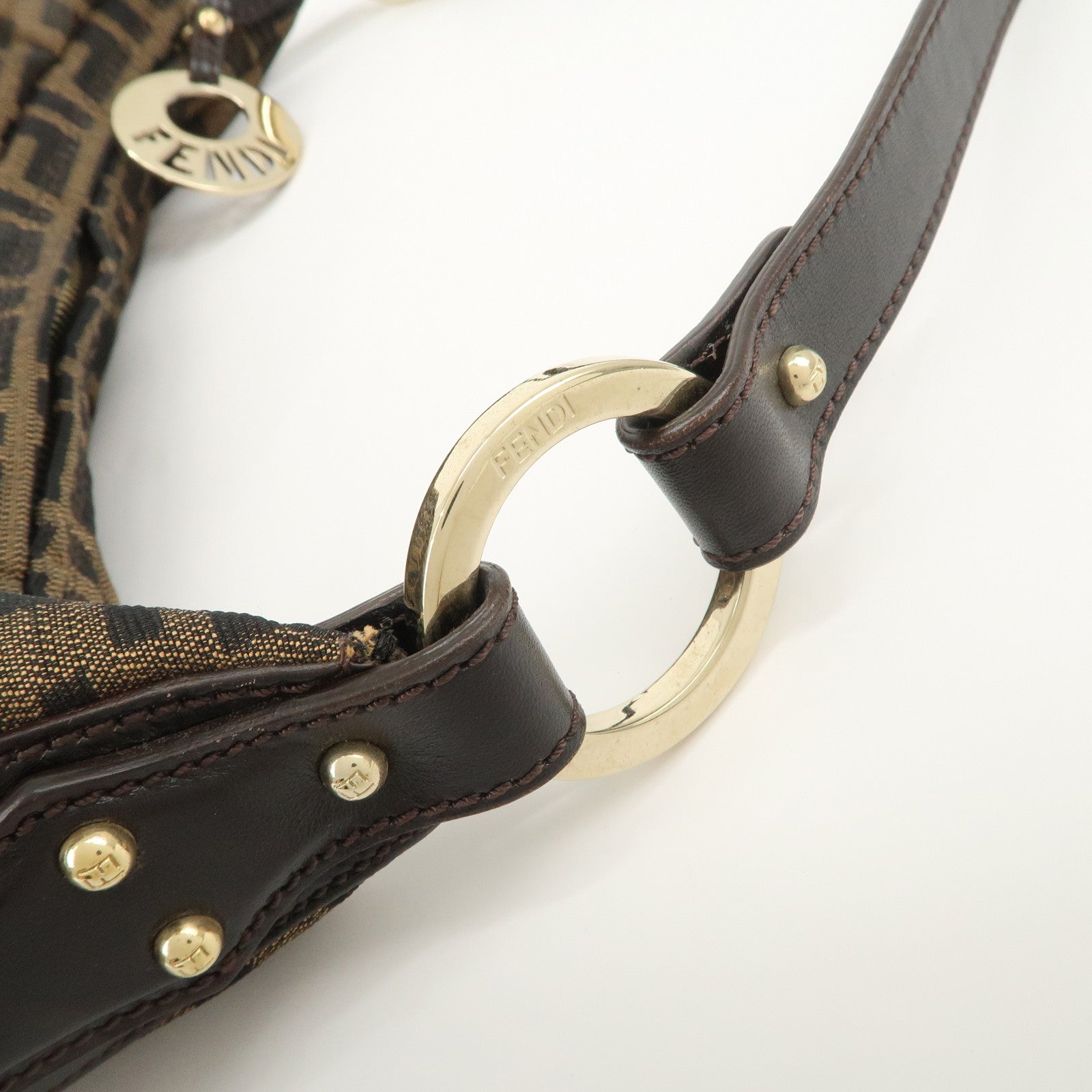 FENDI Zucca Canvas Leather Shoulder Bag Hand Bag Black Brown 8BR448