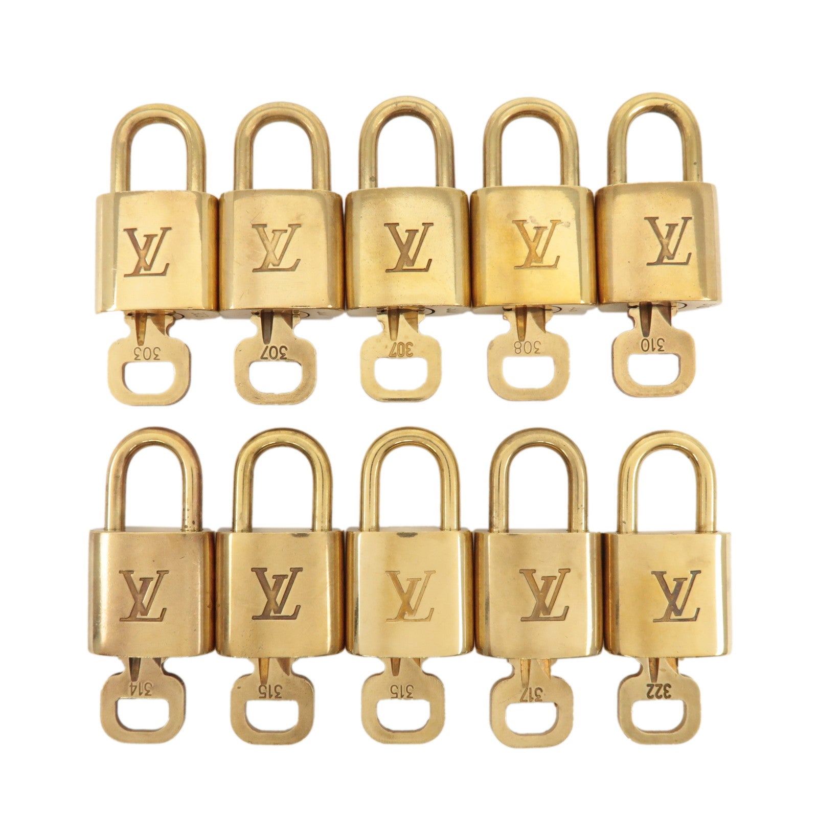 Louis Vuitton Set of 10 Lock & Key Cadena Key Lock Metal Gold Used Used