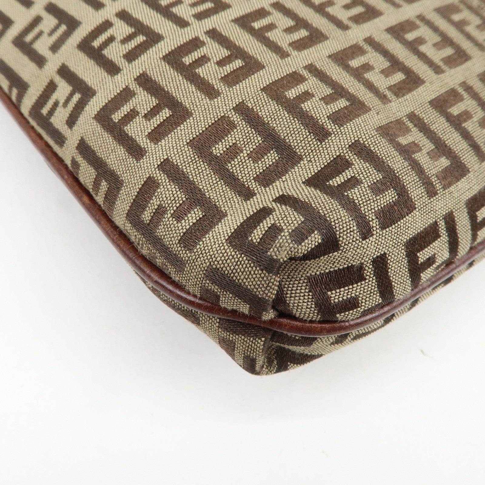 FENDI Zucchino Canvas Leather Shoulder Bag Crossbody Bag 8BT075