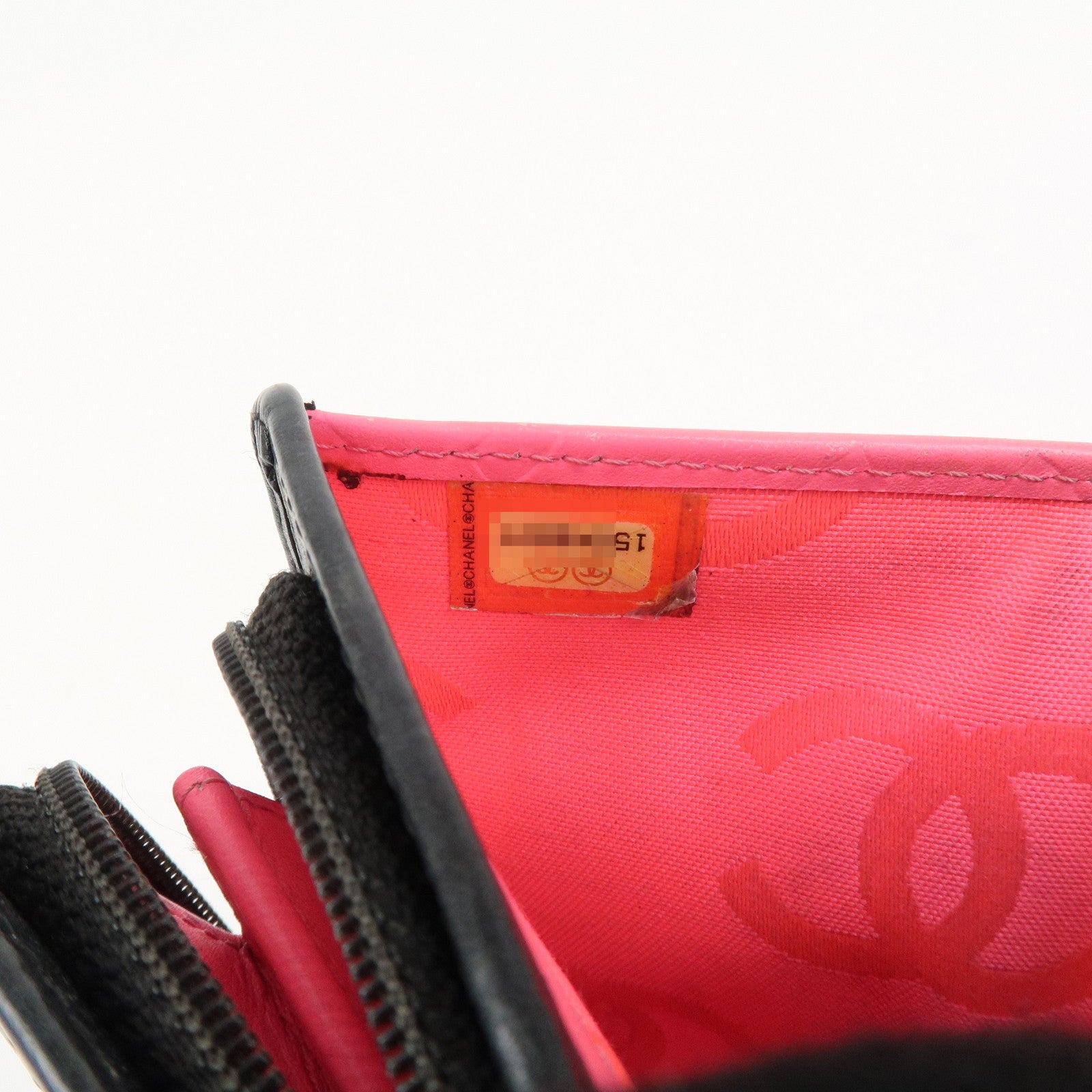 CHANEL Cambon Line COCO Mark Bifold Wallet Black Pink A50080 Used