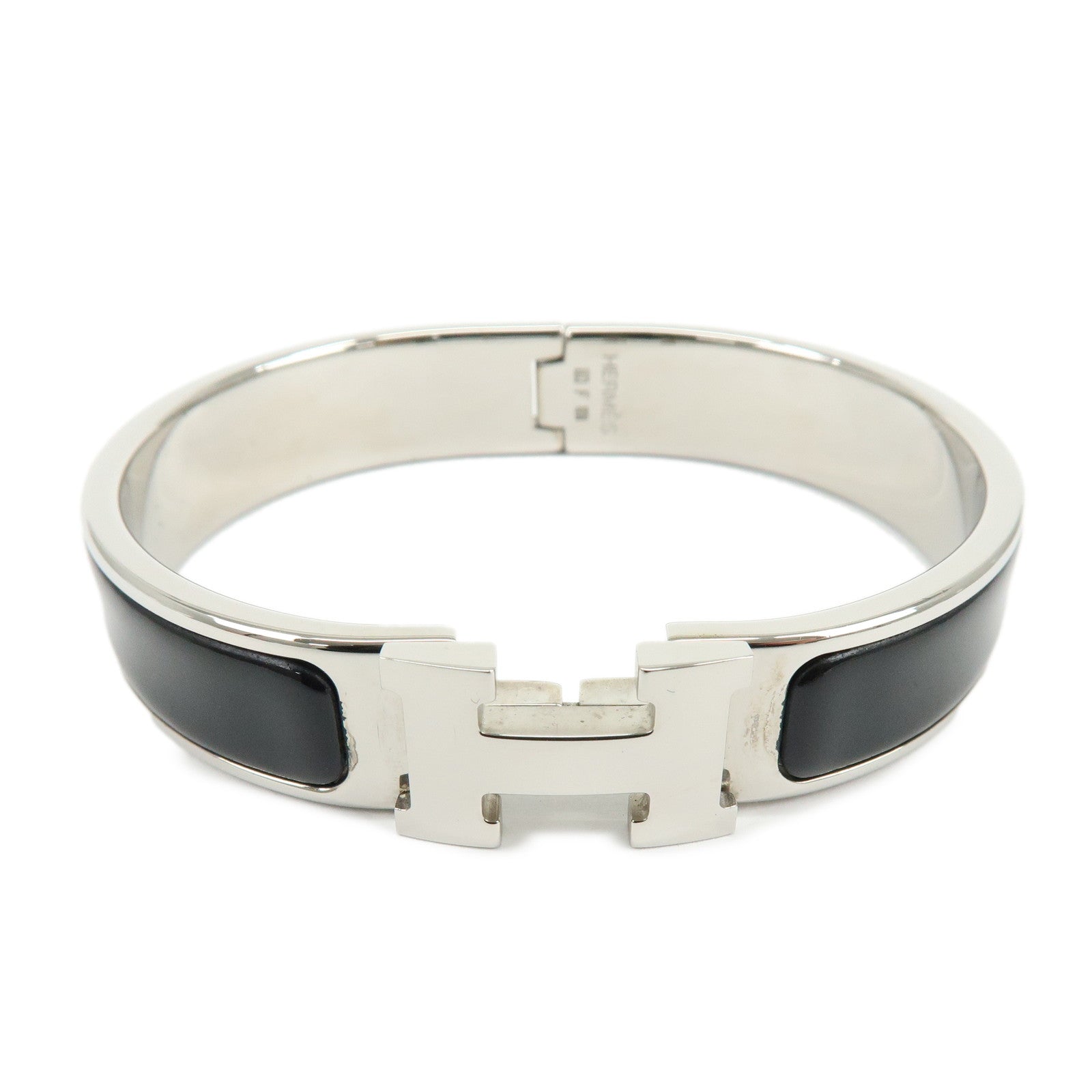 HERMES Clic Clac PM H Logo Metal Bracelet Bangle ▢C Stamped Black