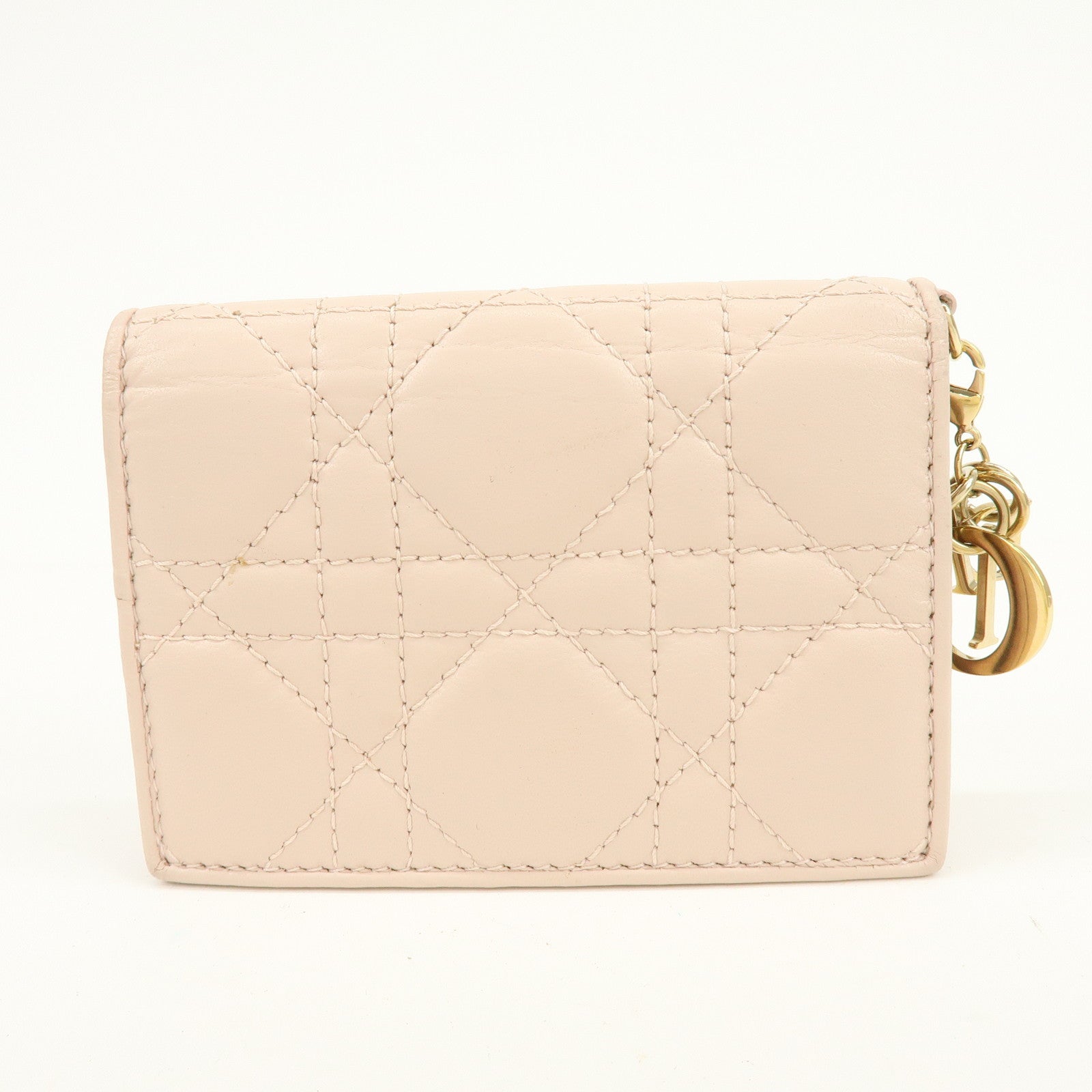 Christian Dior Lady Dior Canage Leather Card Case Pink Beige