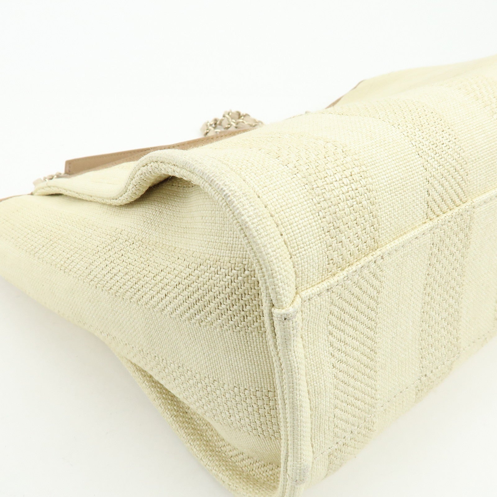 CHANEL Deauville MM Straw Leather Tote Shoulder Bag Beige A67001