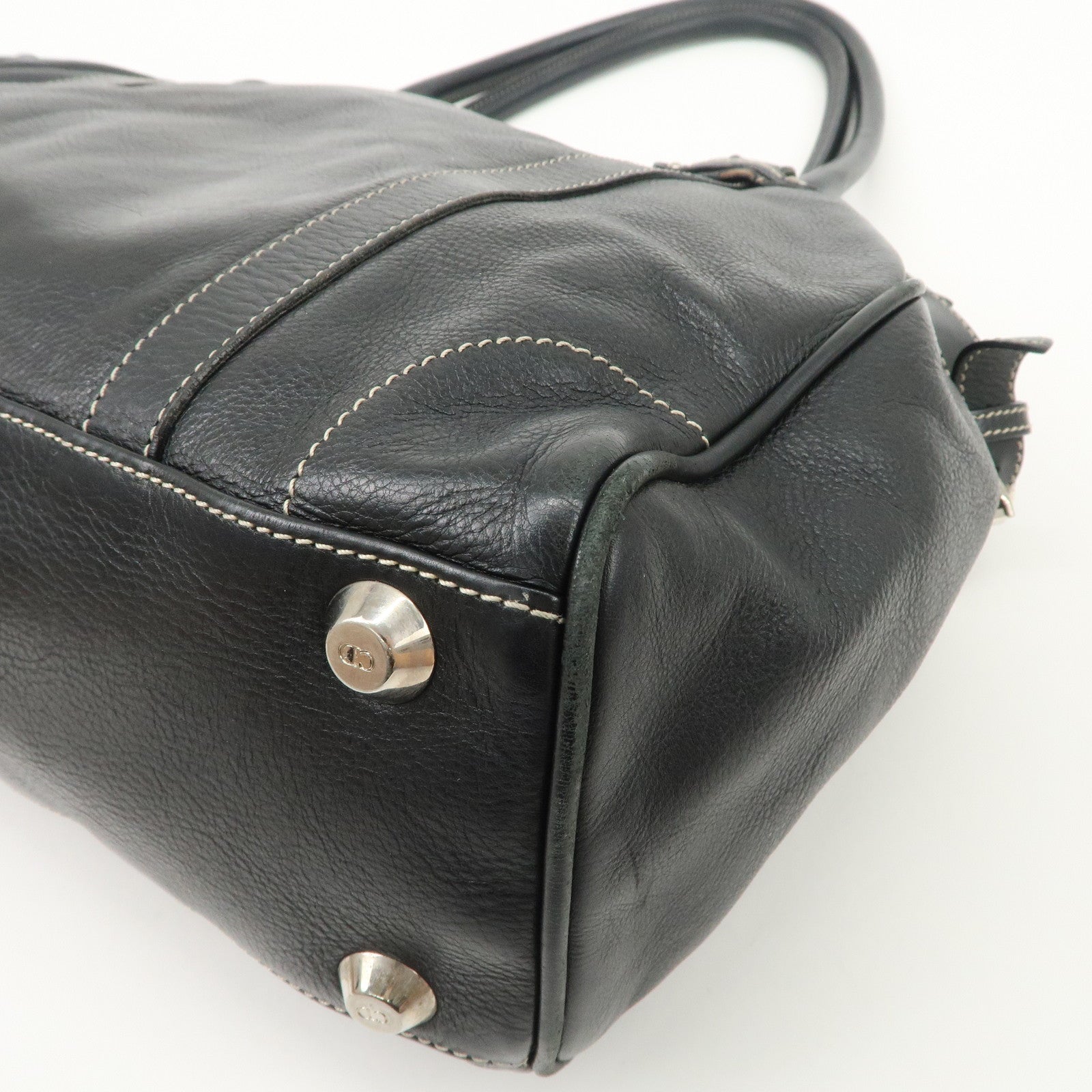 Christian Dior Leather Shoulder Bag Hand Bag Black Silver HDW