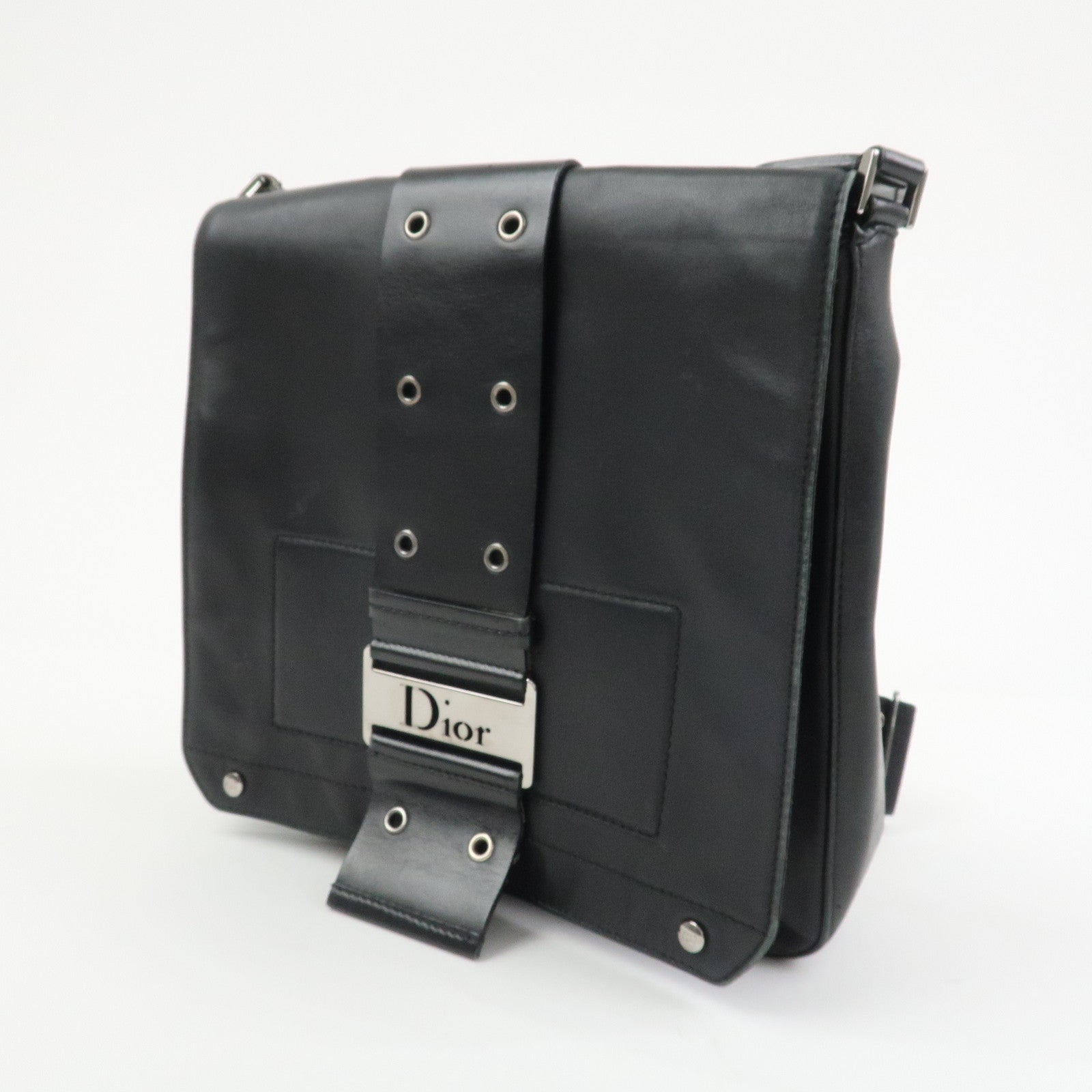 Christian Dior Street Chic Leather Shoulder Bag Crossbody Bag Black