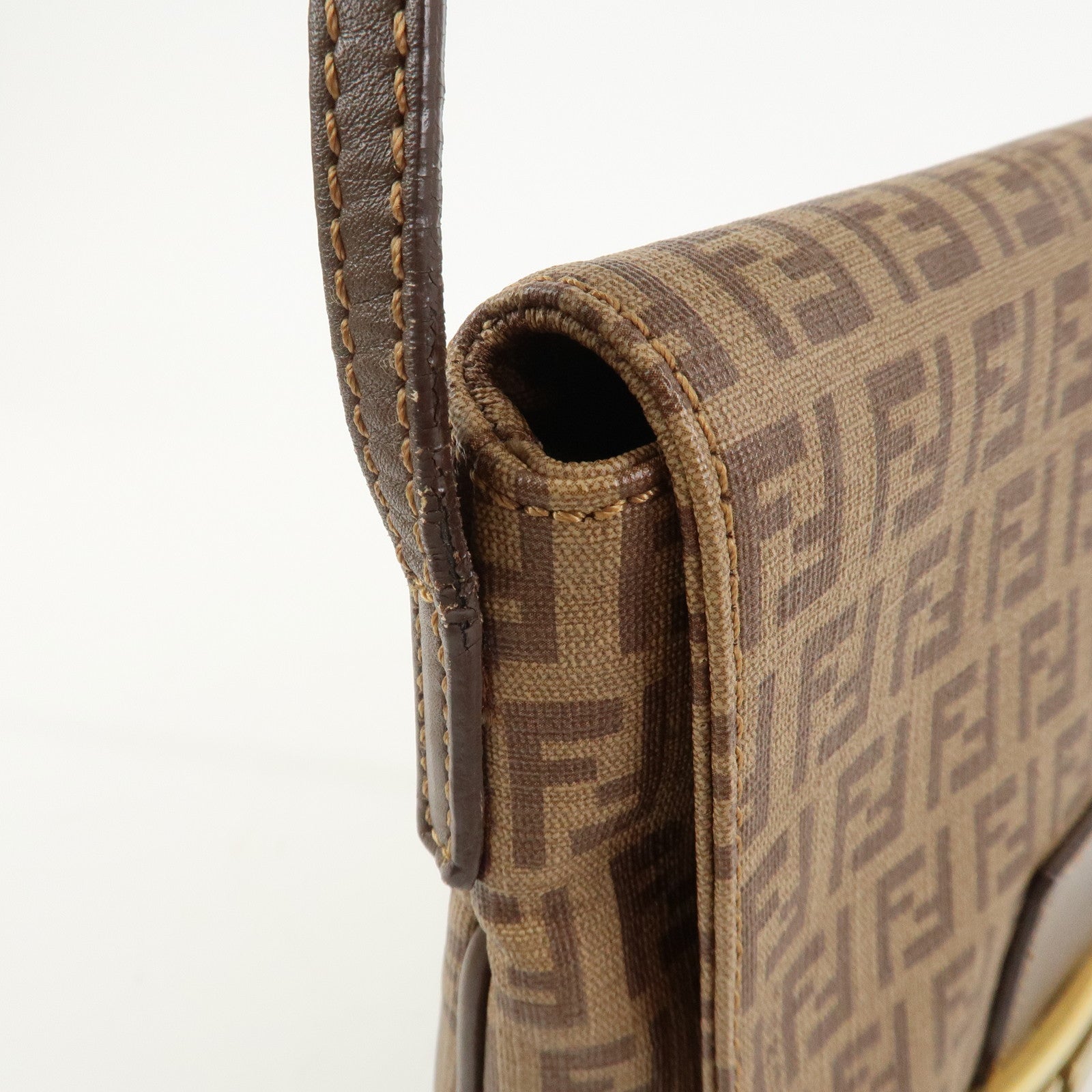 FENDI Zucchino Leather PVC Shoulder Bag Crossbody Bag Brown 8BT075