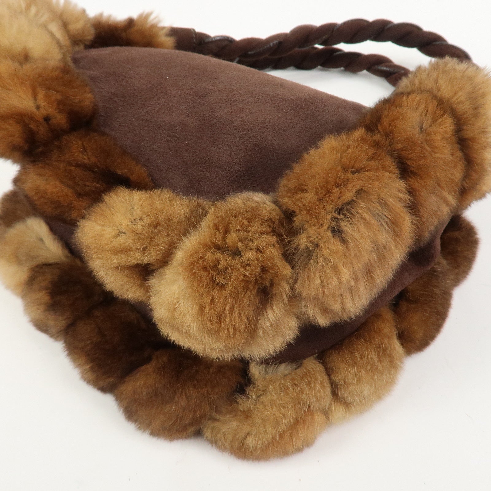 Ferragamo Gancini Suede Fur Hand Bag Brown BW-21 B372