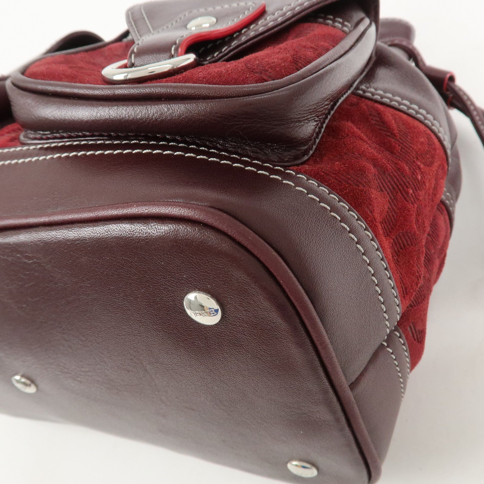 LOEWE Anagram Logo Leather Suede Hand Bag Brown Bordeaux