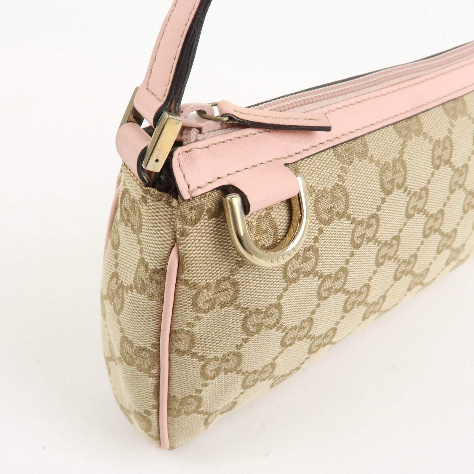 GUCCI Abbey GG Canvas Leather Hand Bag Pouch Pink Beige 145750 Used