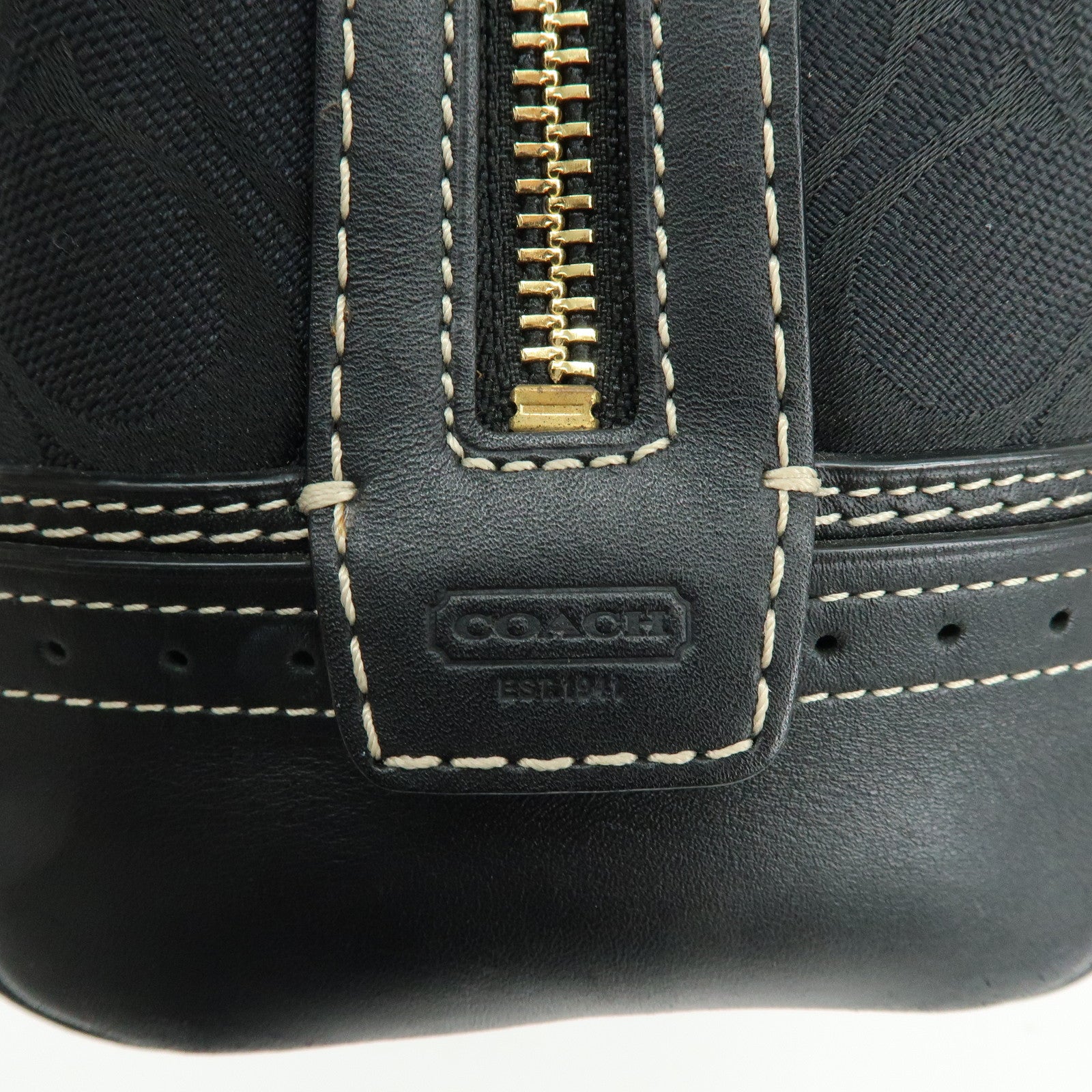 COACH Signature Canvas Leather Shoulder Bag Boston Bag Black