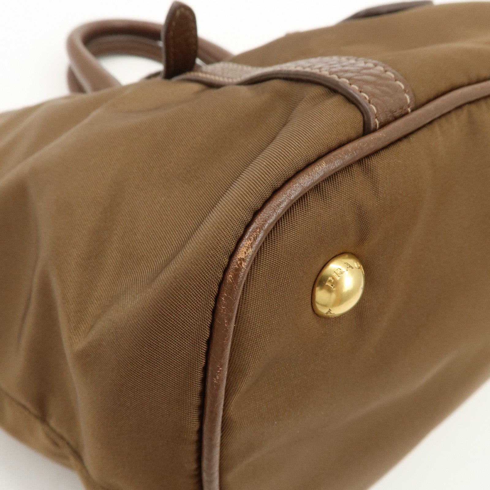 PRADA Logo Nylon Leather 2Way Tote Bag Shoulder Bag Brown BN1841