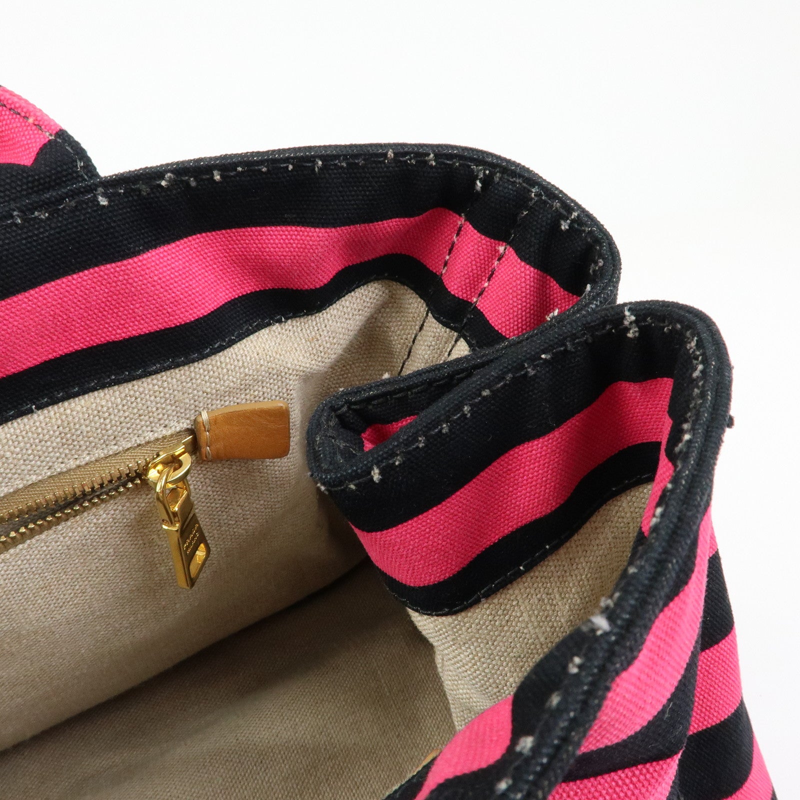 PRADA Canapa Large Triangle Logo Tote Bag Striped Pink Black B1872B