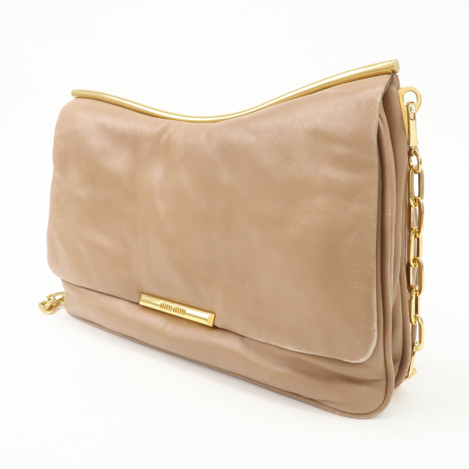 MIU MIU Leather 2Way Chain Shoulder Bag Clutch Bag Brown