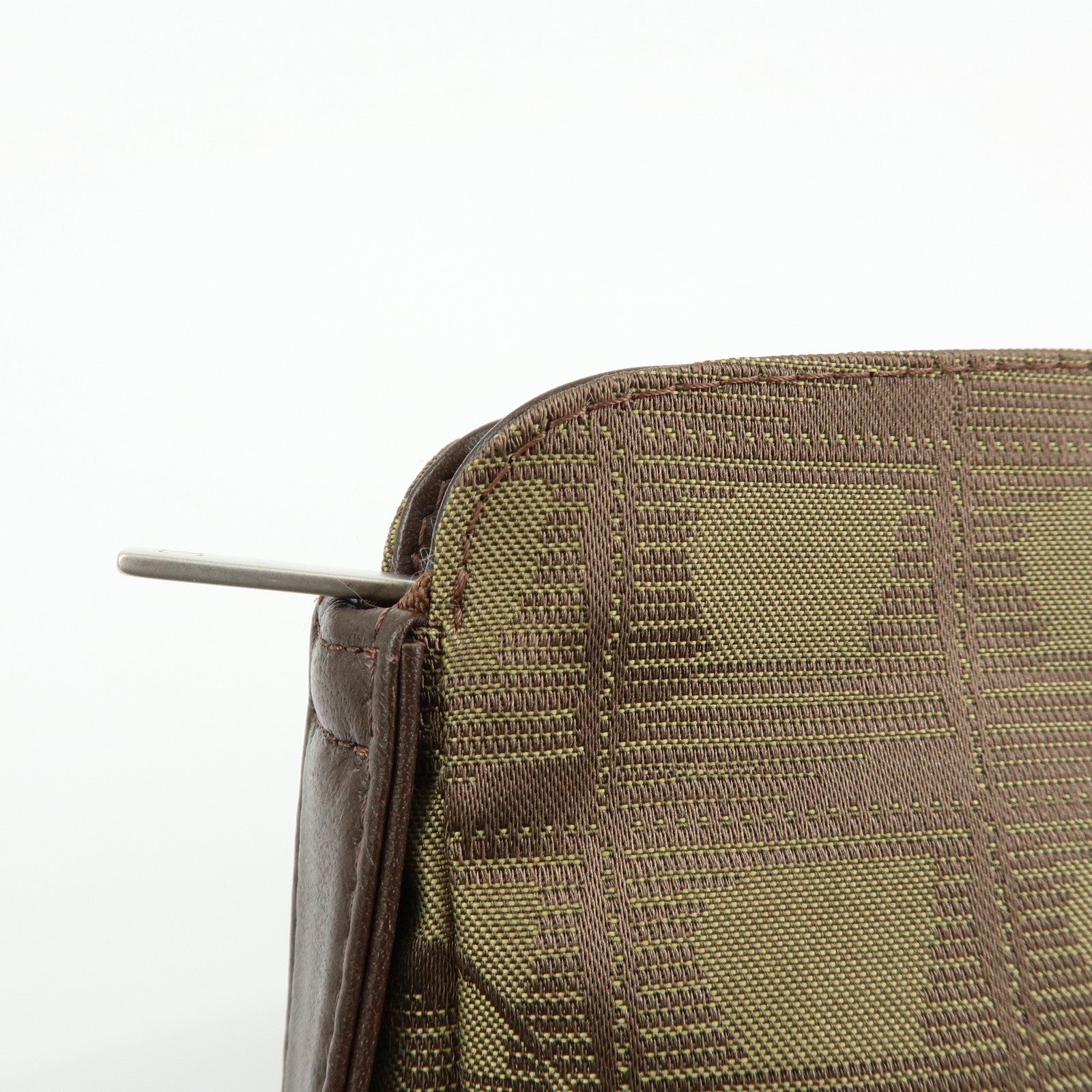 CHANEL New Travel Line Nylon Jacquard Leather Cosmetic Pouch Khaki