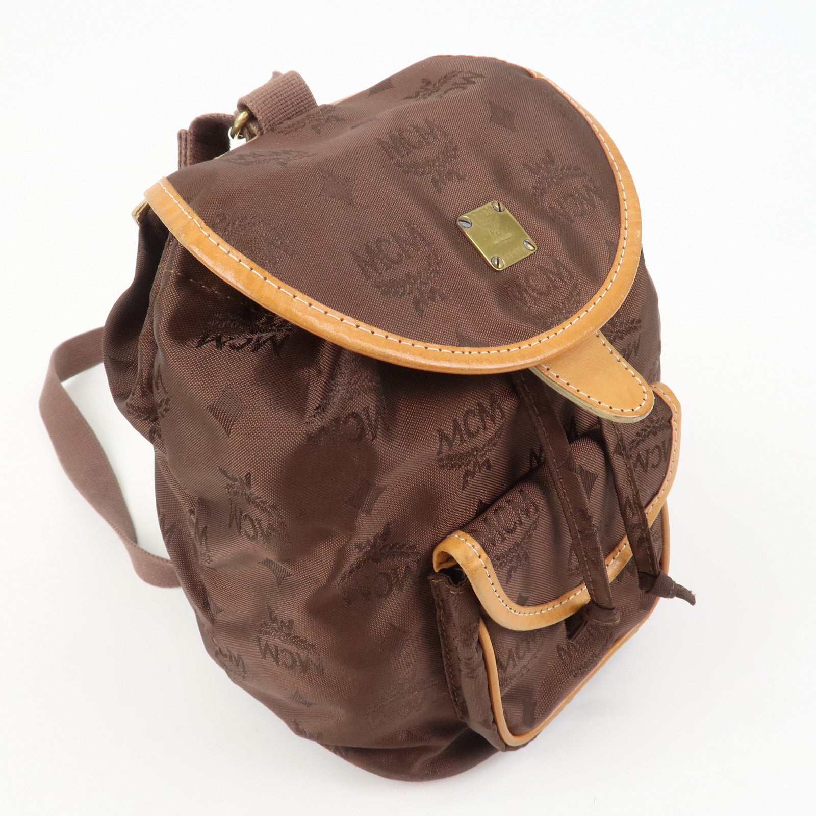 MCM Visetos Nylon Leather Backpack Rucksack Brown