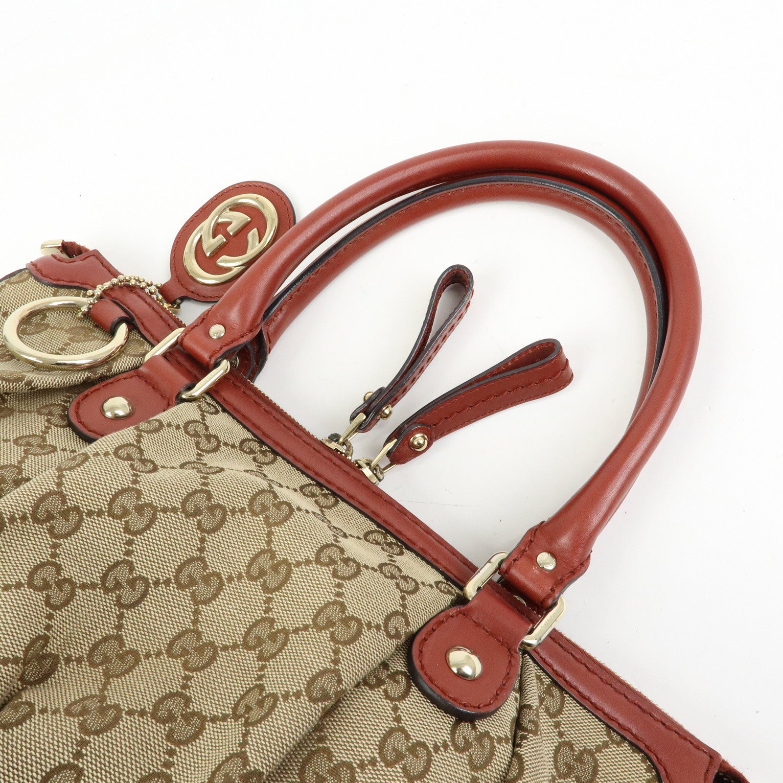 GUCCI Interlocking G GG Canvas Leather 2Way Bag Beige Red 247902