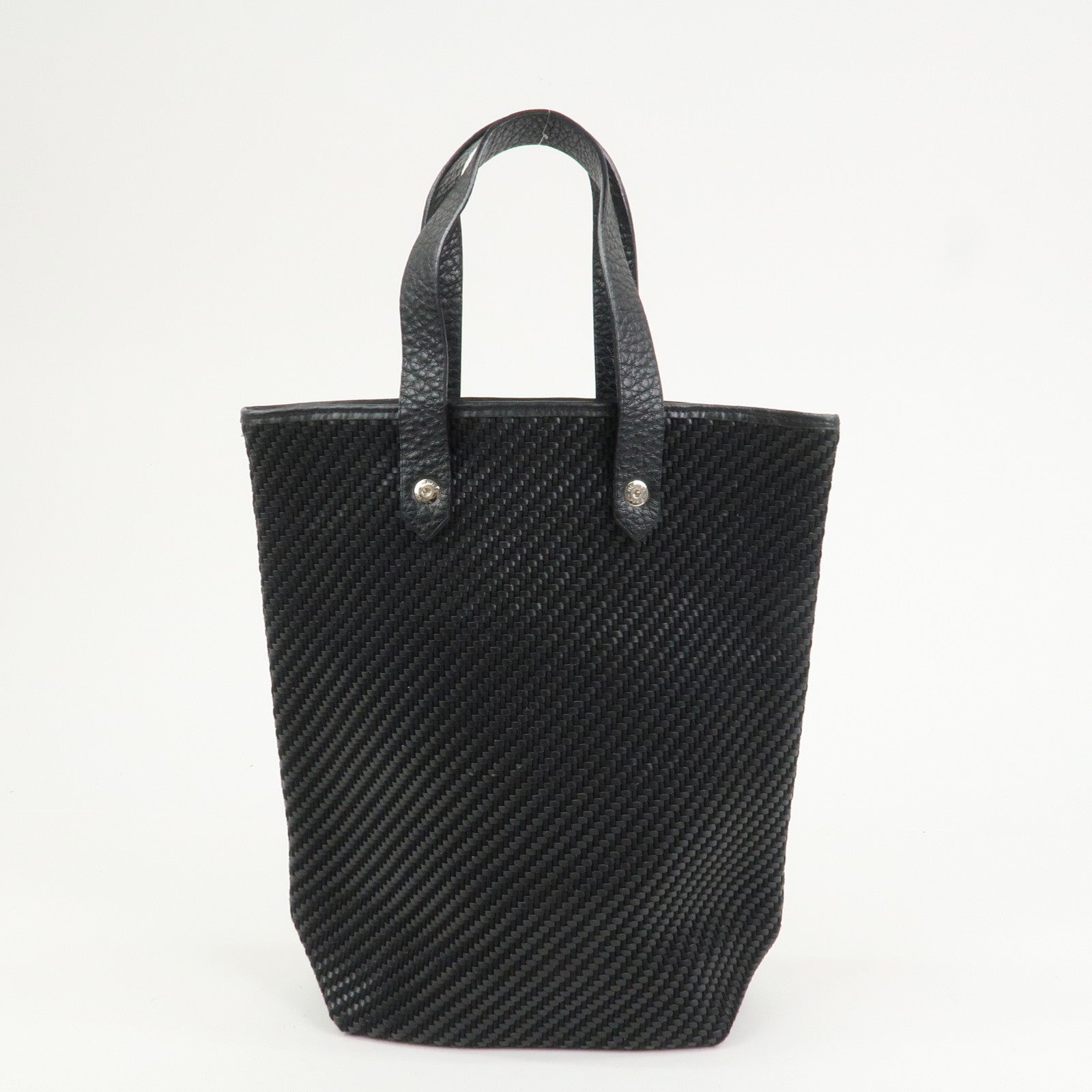 HERMES Amedaba PM Diago Canvas Leather Tote Bag Hand Bag Black