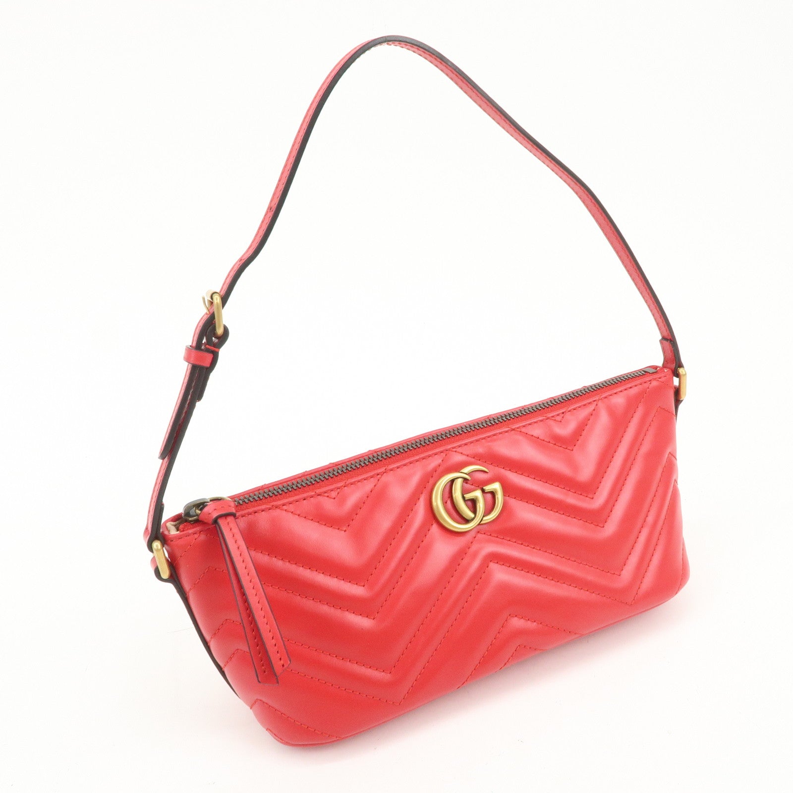 GUCCI GG Marmont Logo Leather Shoulder Bag Hand Bag Red 739166