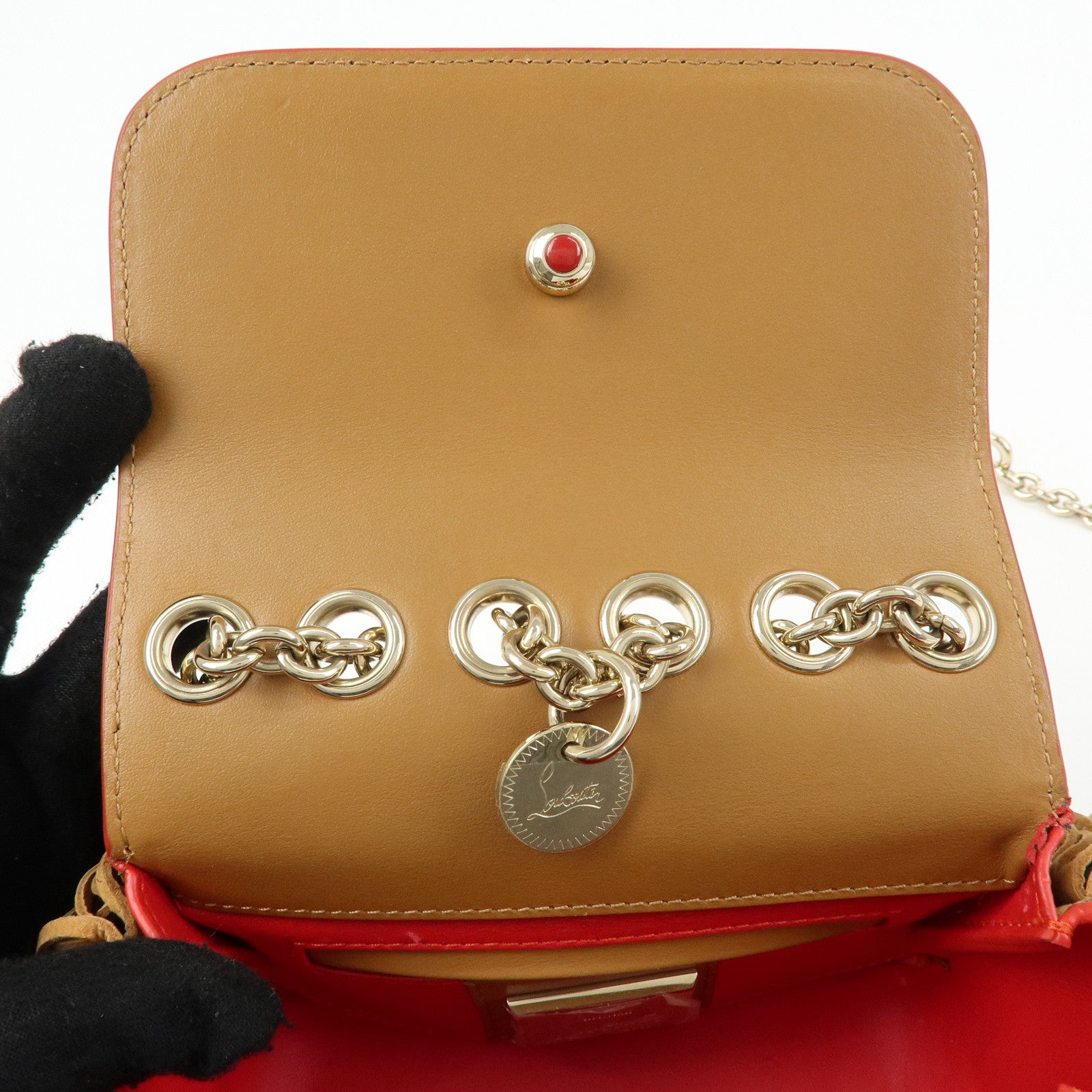 Christian Louboutin Leather Beaded Fringe Shoulder Bag Brown