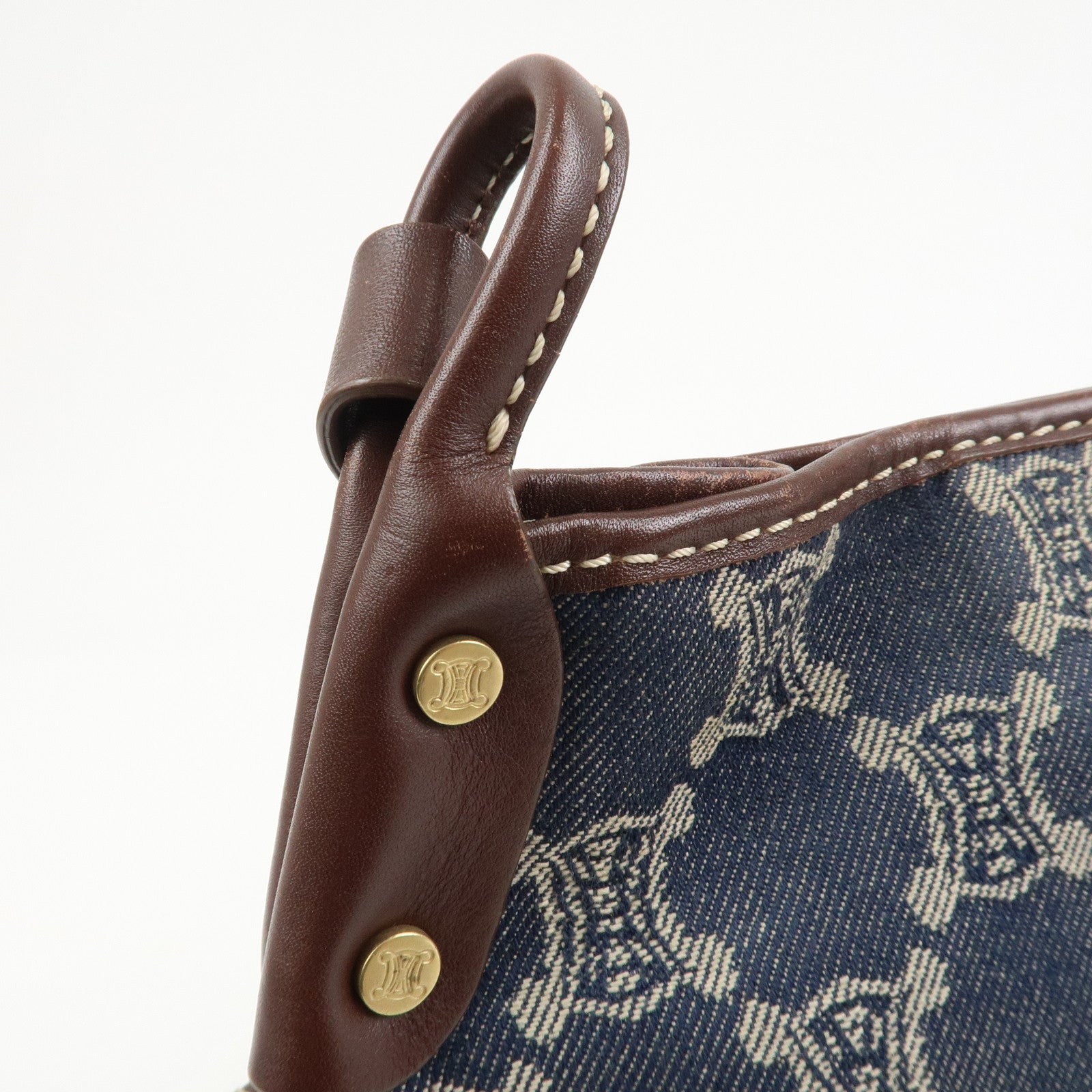 CELINE Macadam Logo Canvas Leather Shoulder Bag Crossbody Bag Denim