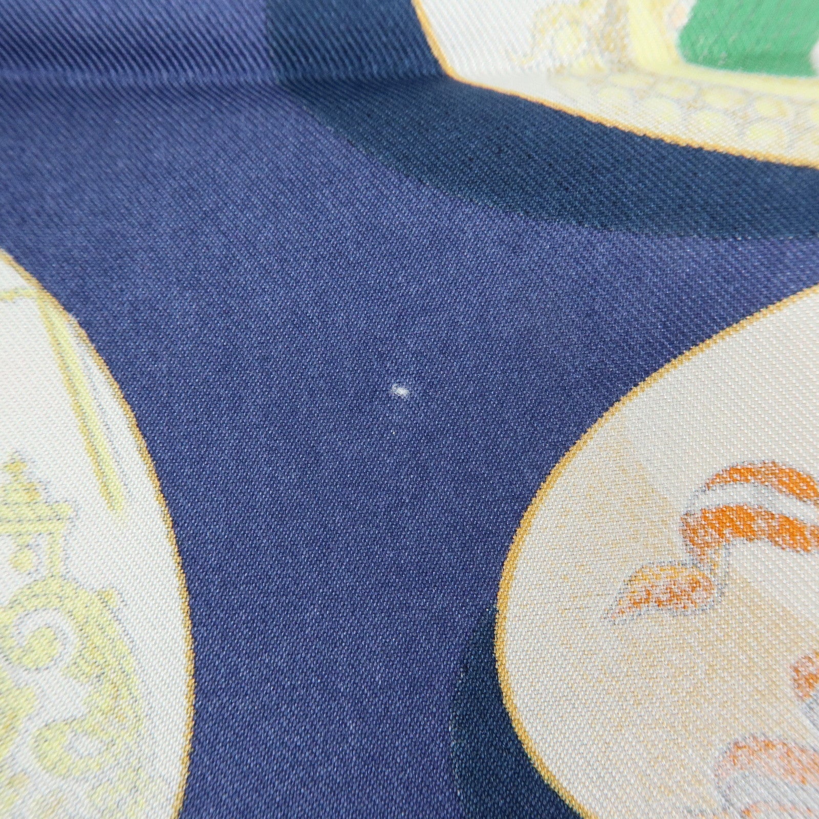 HERMES Carre 90 Silk 100% Scarf COUVEE D HERMES Egg Print Navy Gold