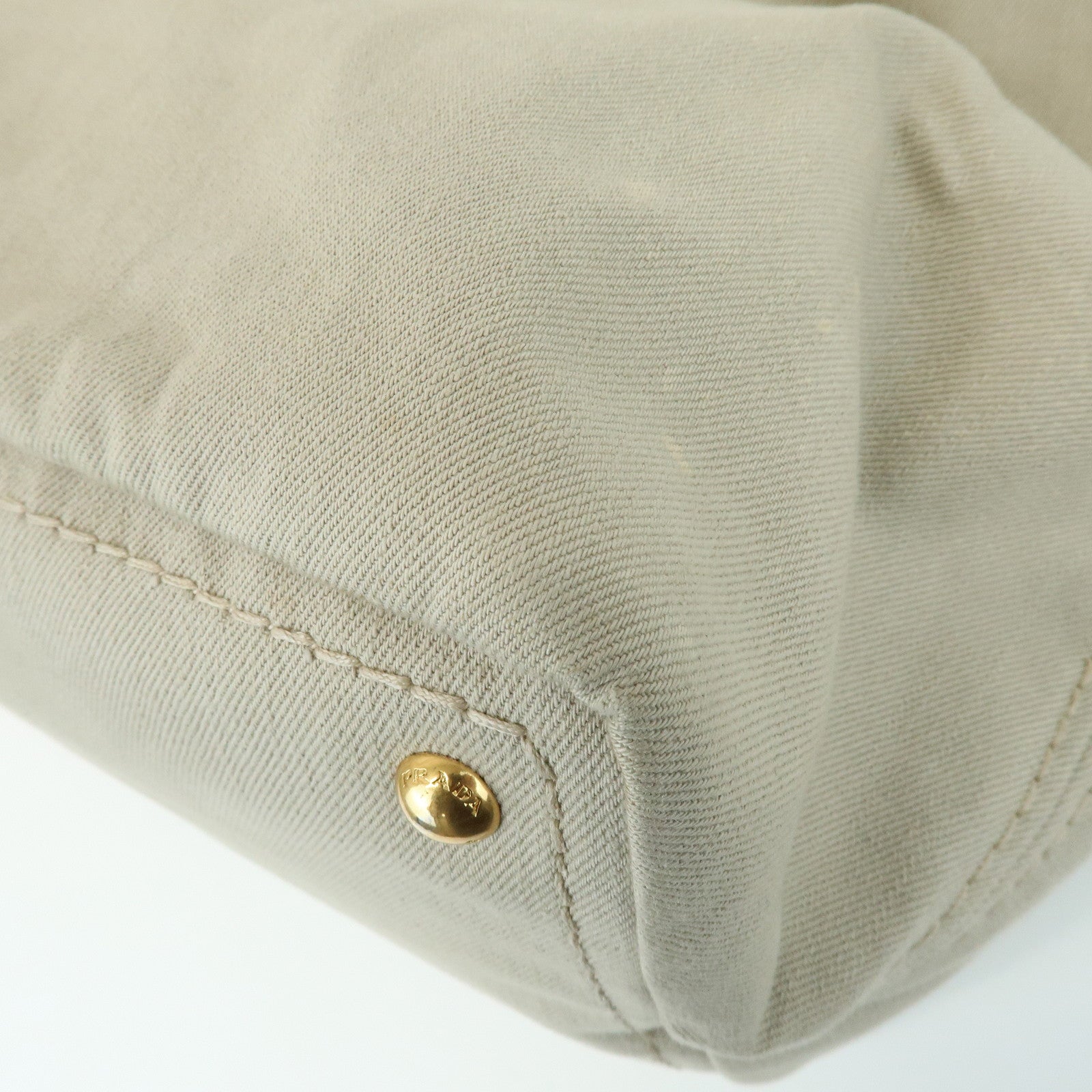 PRADA Triangle Logo Denim Tote Bag Shoulder Bag Light Beige BN2091