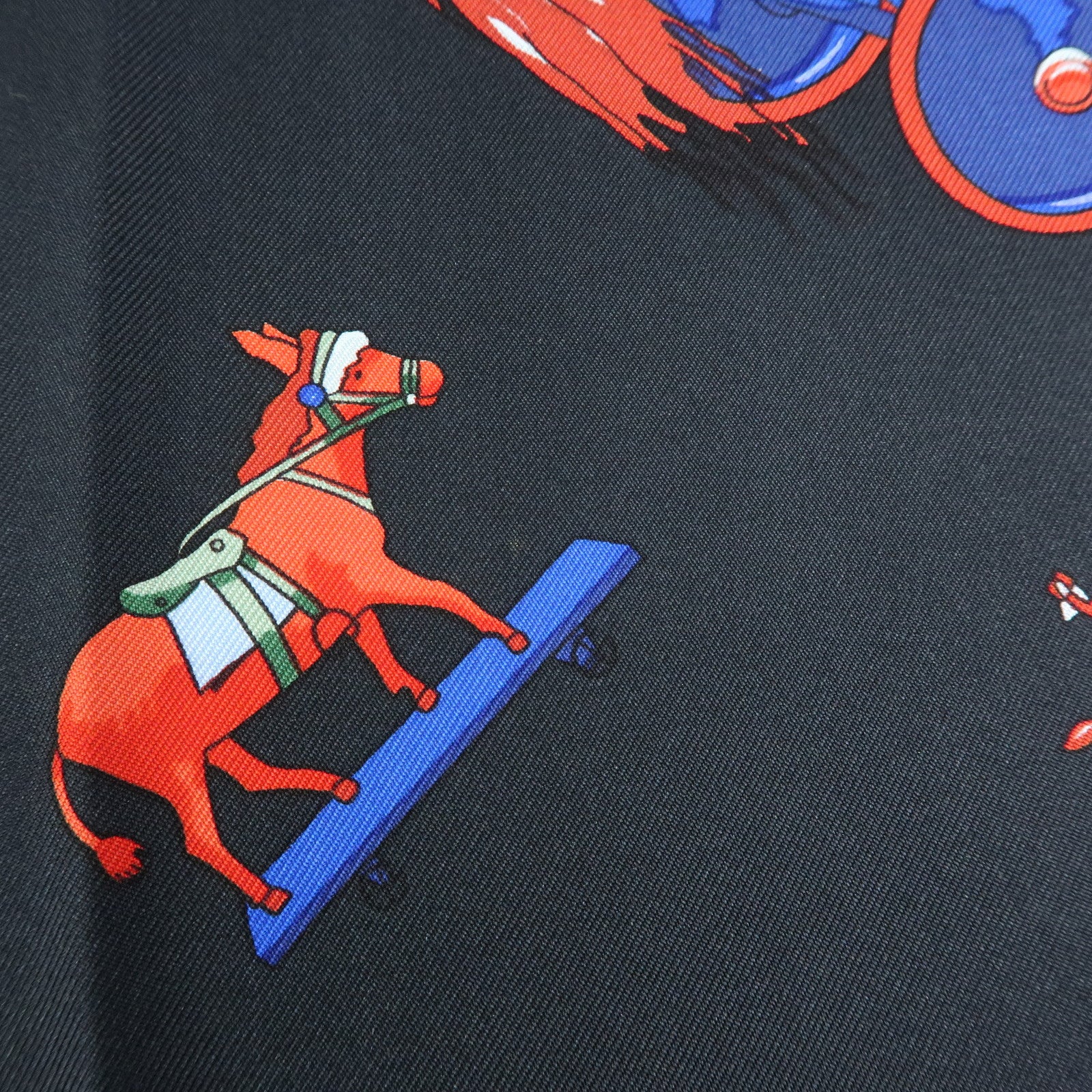 HERMES Carre 90 Silk 100% Scarf Raconte Moi le Cheval Black Blue