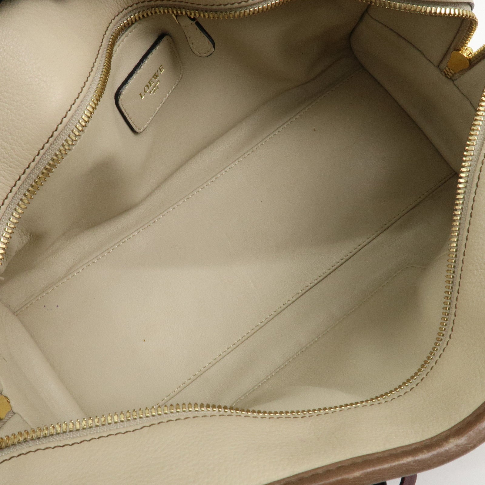 LOEWE Anagram Amazona 28 Leather Hand Bag Brown Ivory Bordeaux Used