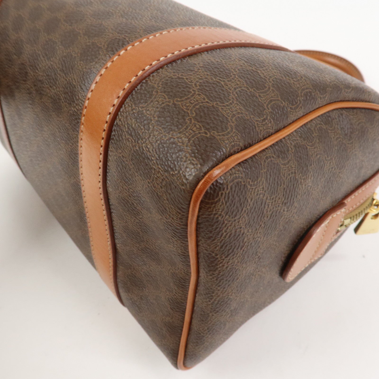 CELINE Macadam PVC Leather Boston Bag Hand Bag Brown