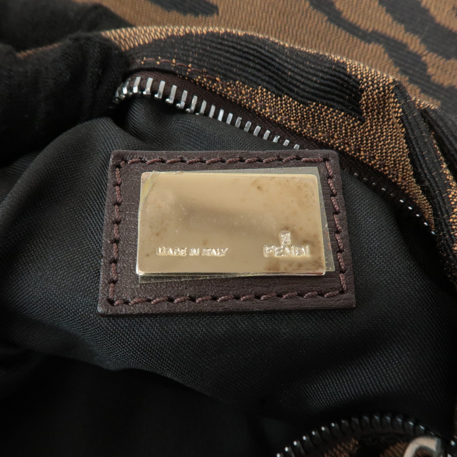 FENDI Zebra Leather Canvas Shoulder Bag Hand Bag Black Brown Used