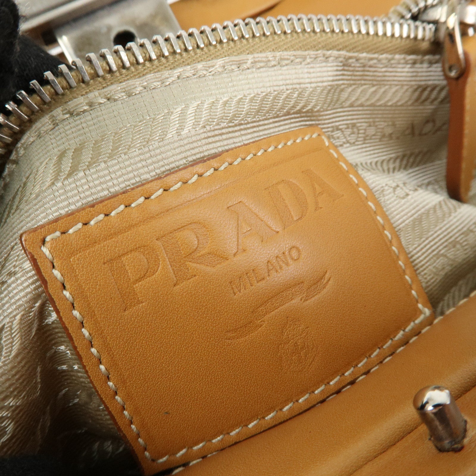 PRADA Logo Jacquard Leather Shoulder Bag Light Brown BR3481