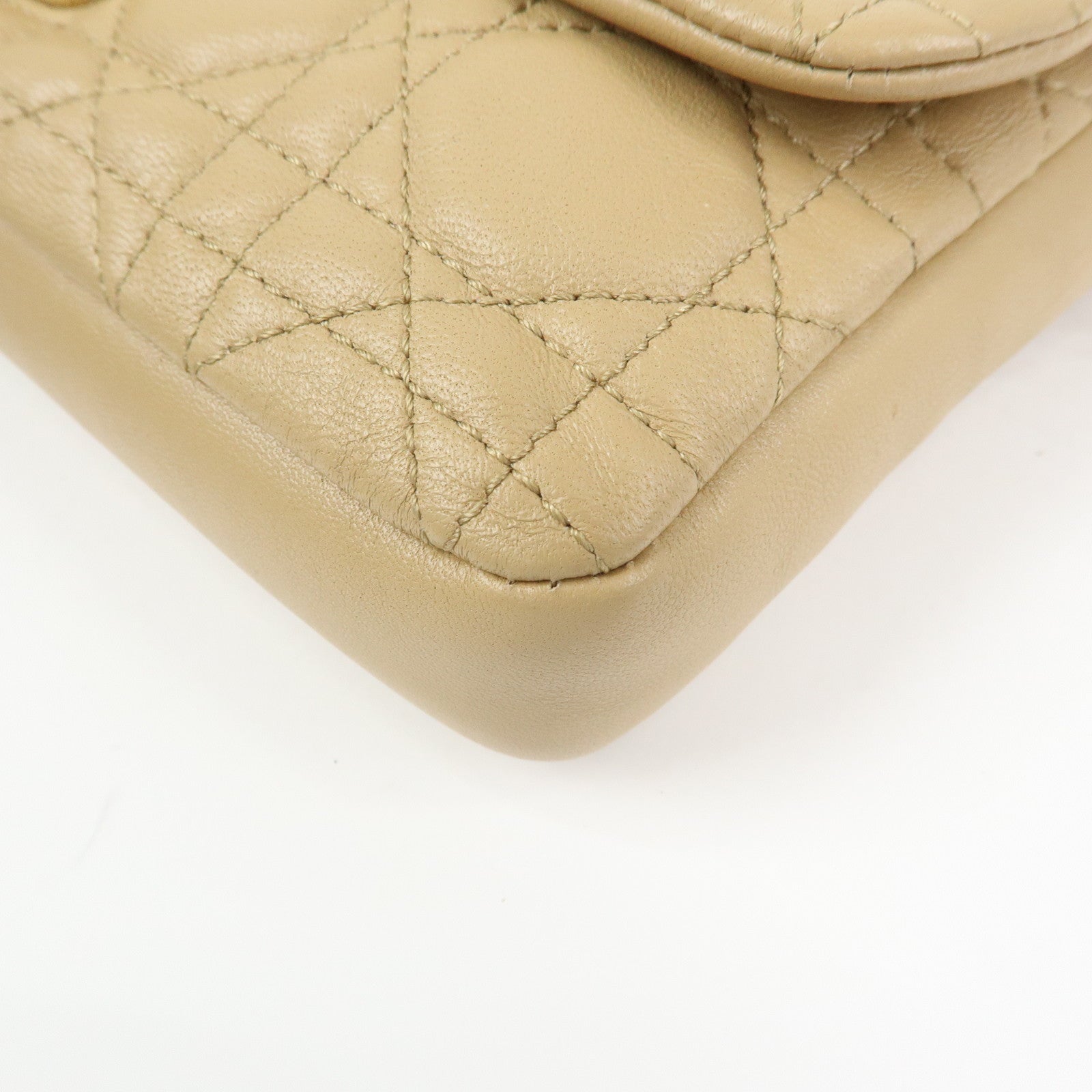 Christian Dior Canage New Lock Lamb Skin Chain Shoulder Bag Beige