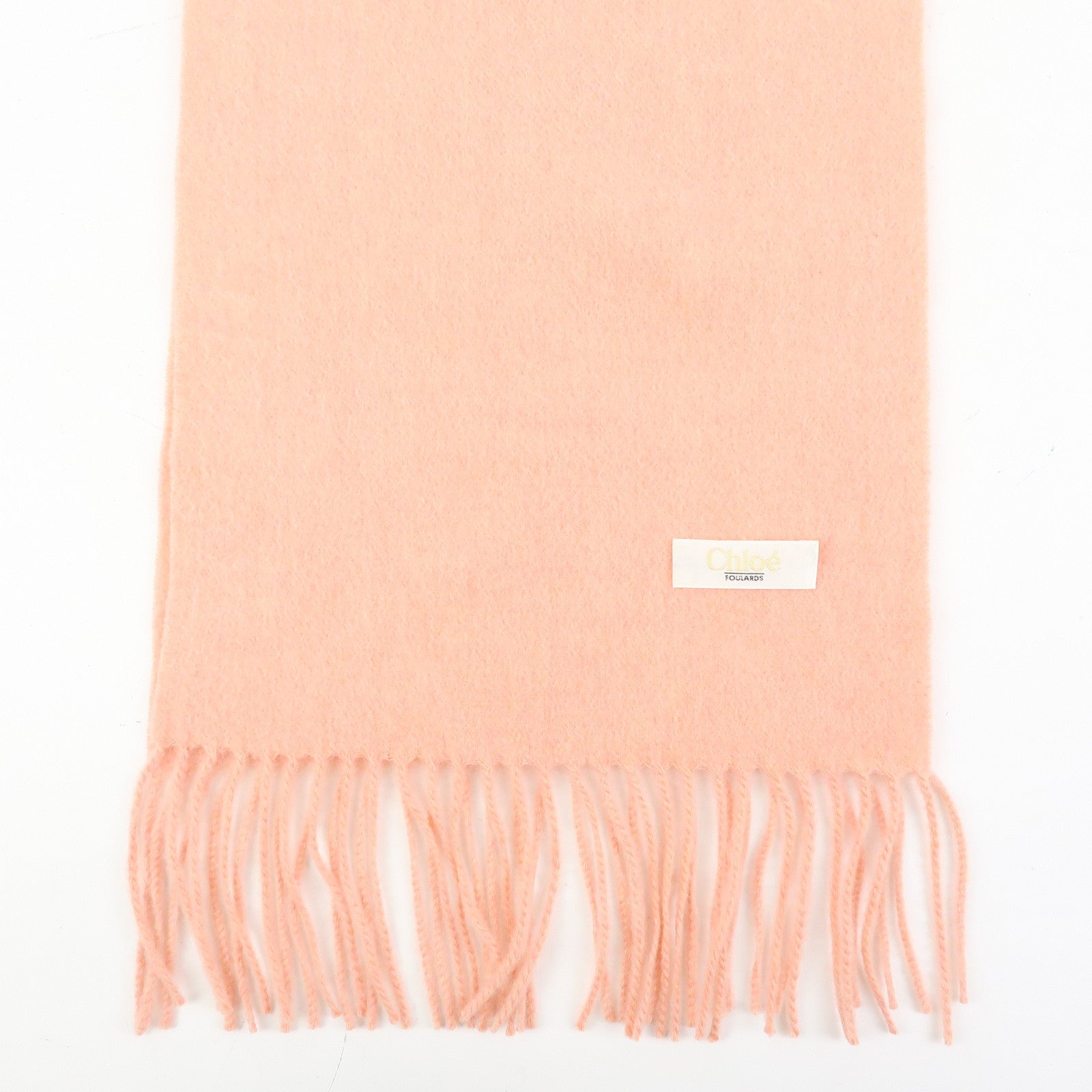 Chloe Cashmere 100% Stole Logo Embroidered Fringe Scarf Pink