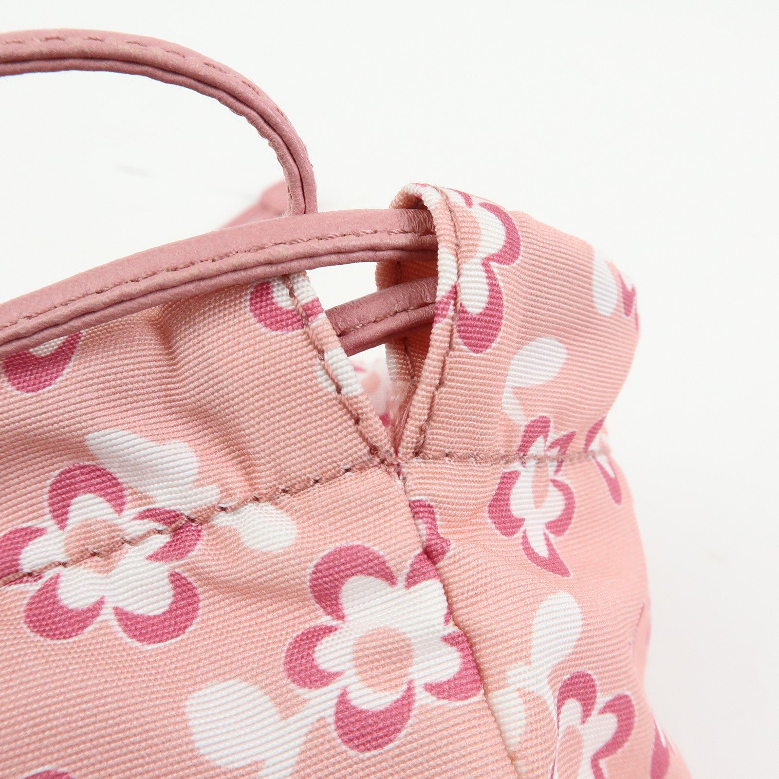 MIU MIU Logo Nylon Leather Drawstring Pouch Flower Motif 5NG003
