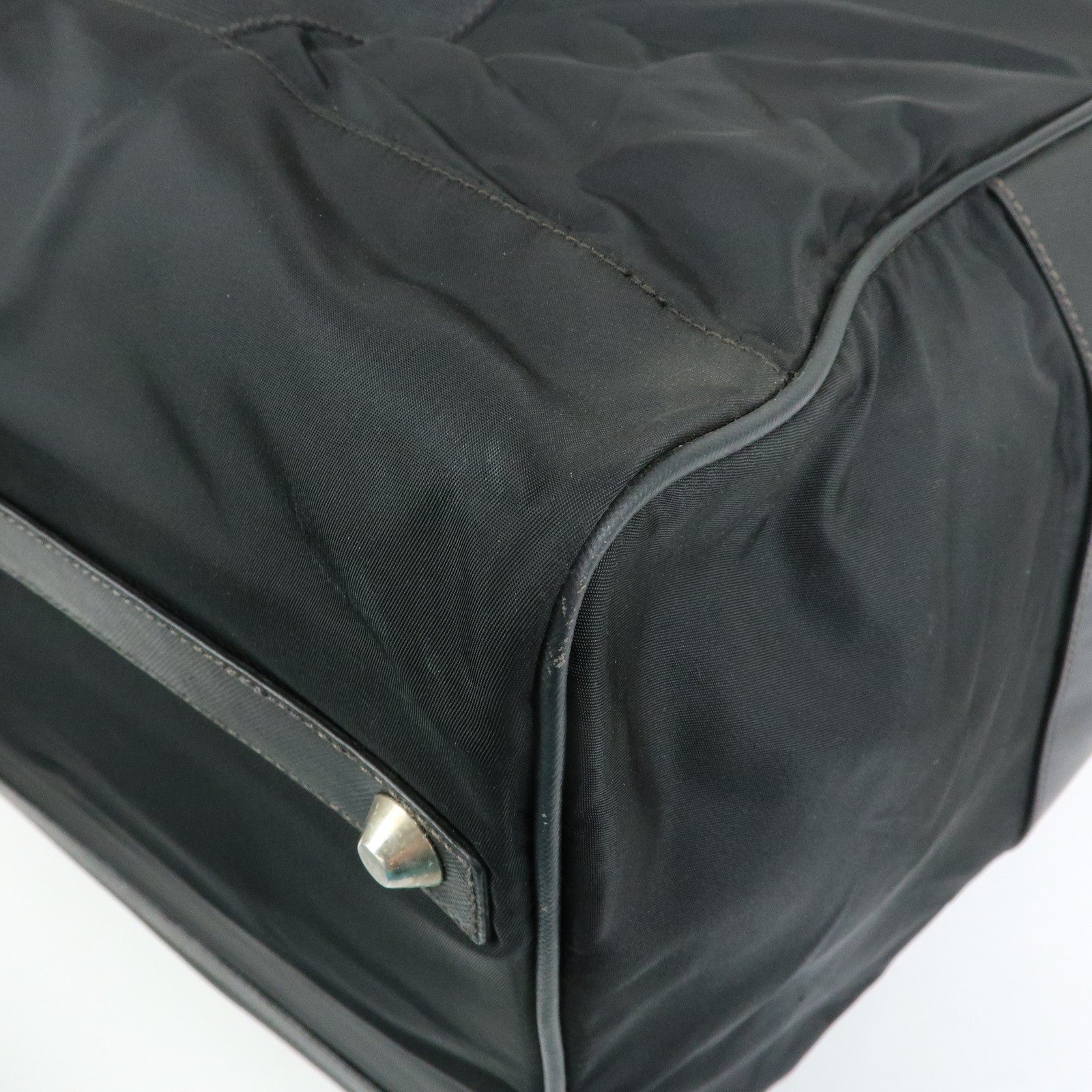 PRADA Triangle Logo Nylon Leather Boston Bag Travel Bag Black