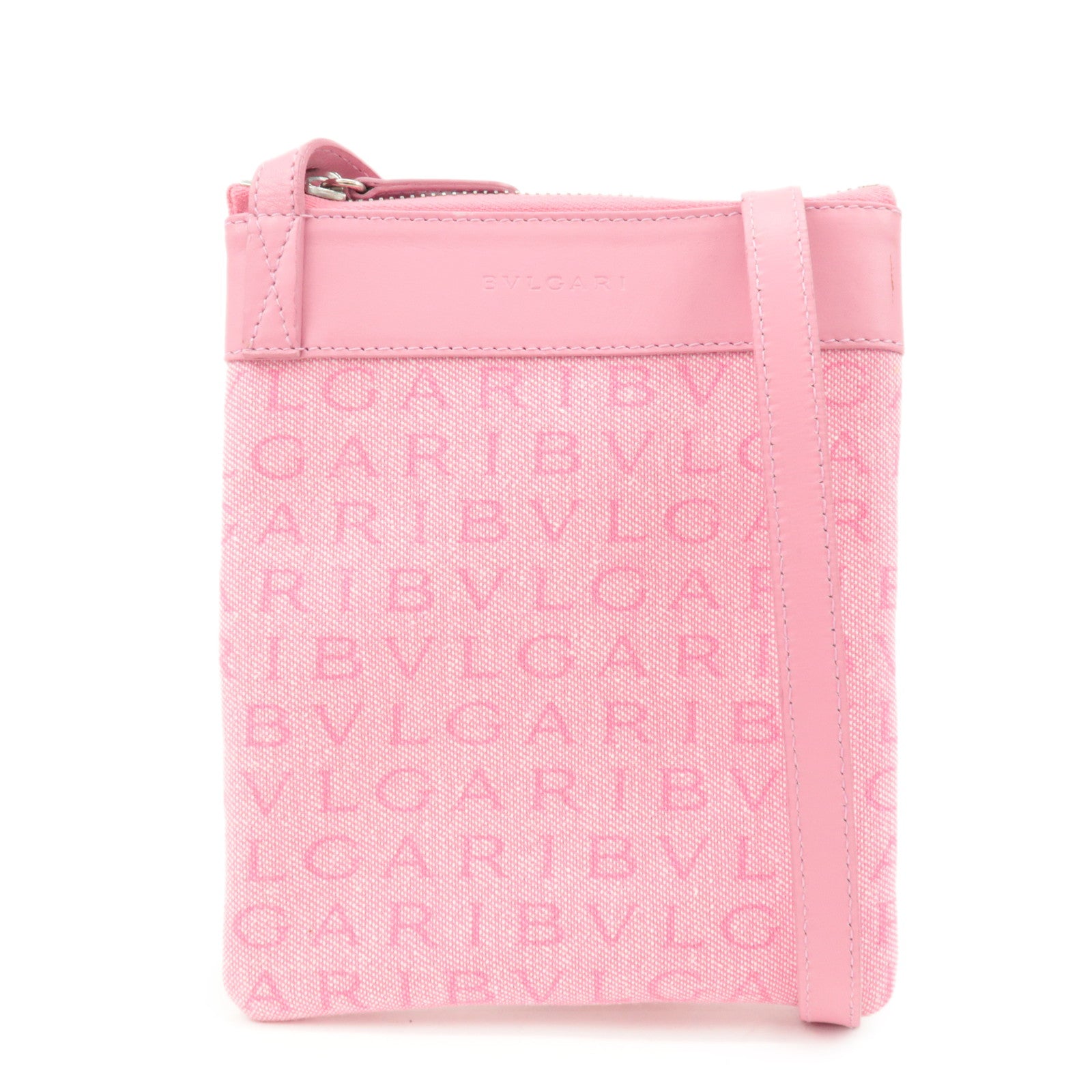BVLGARI Logo Mania Leather Canvas Shoulder Bag Crossbody Bag Pink Used