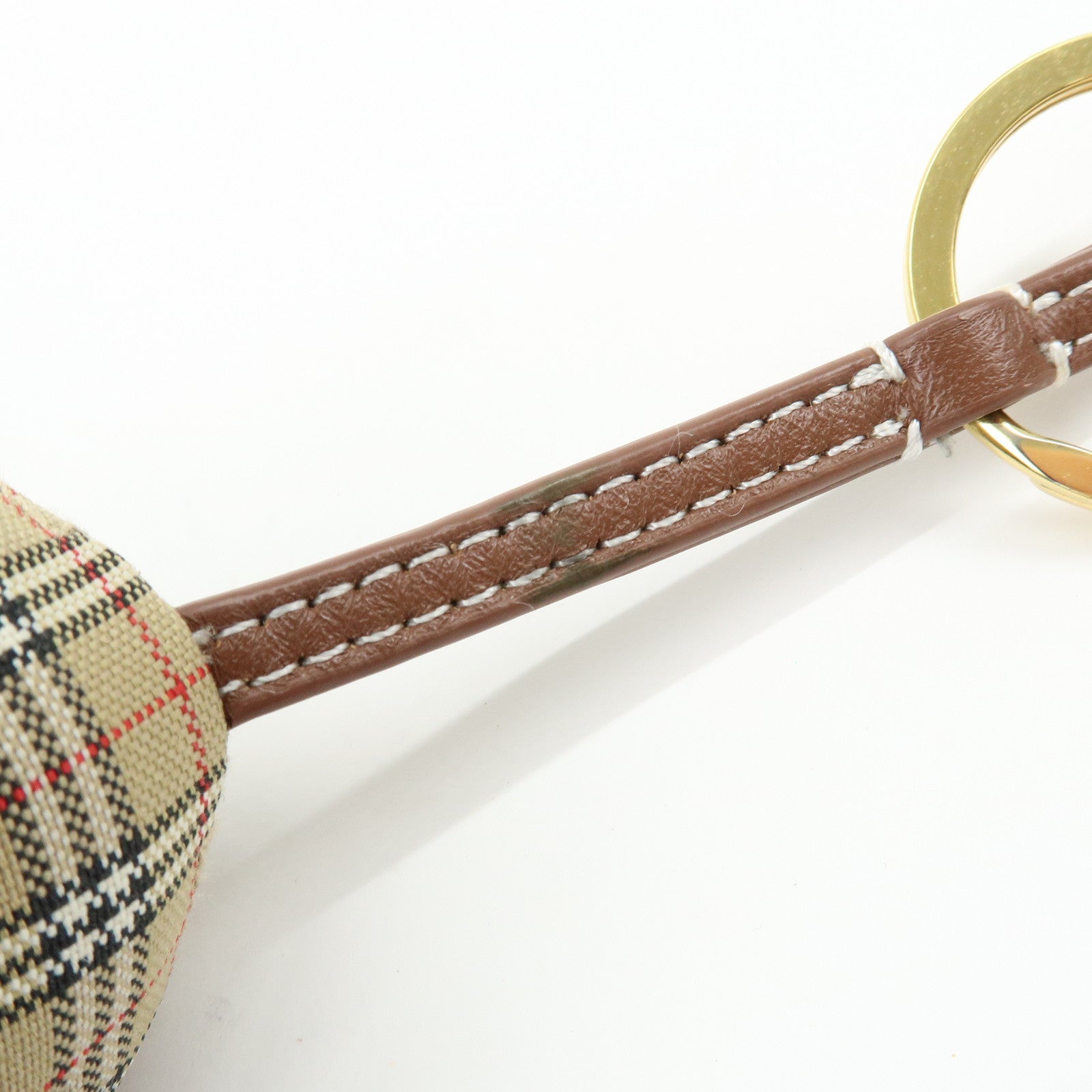 BURBERRY Nova Plaid Bear Motif Leather Canvas Bag Charm Key Chain