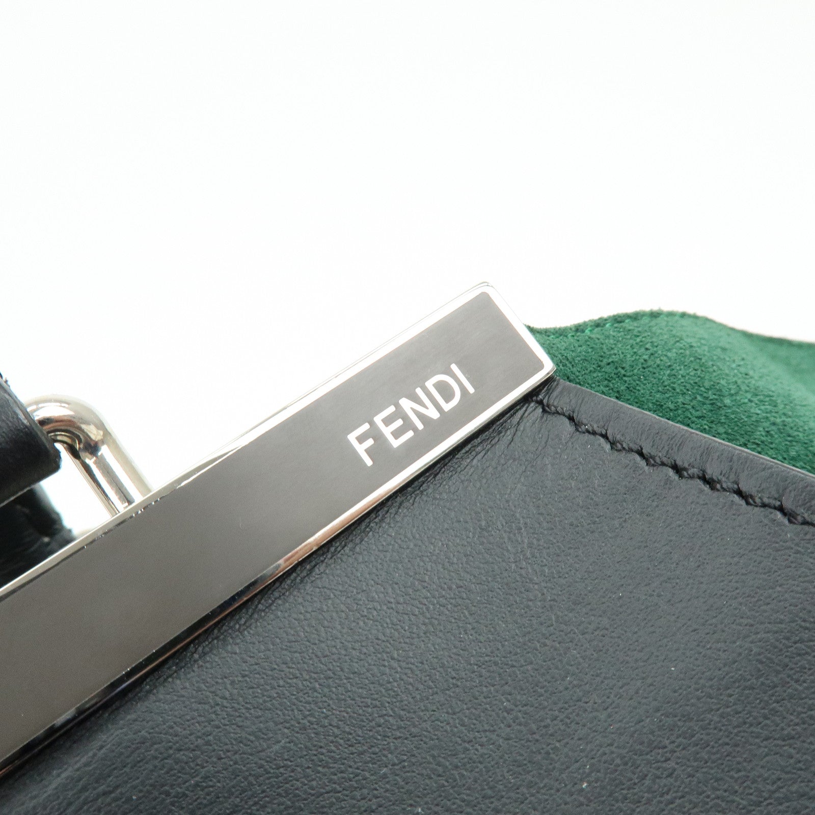 FENDI Trois Jours Leather Suede 2Way Hand Bag Black Green 8BH279