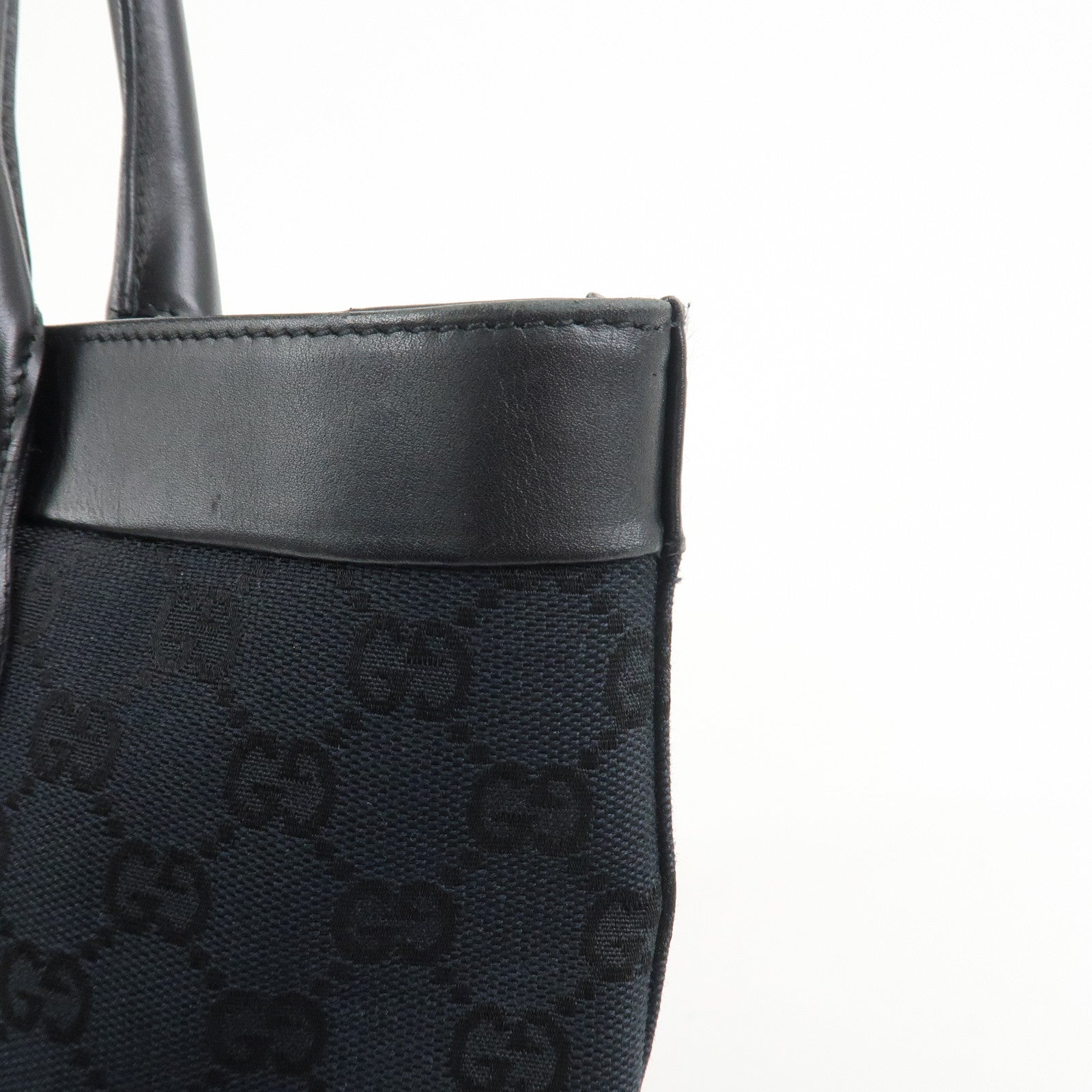 GUCCI GG Monogram Canvas Leather Tote Bag Hand Bag Black 002.1119