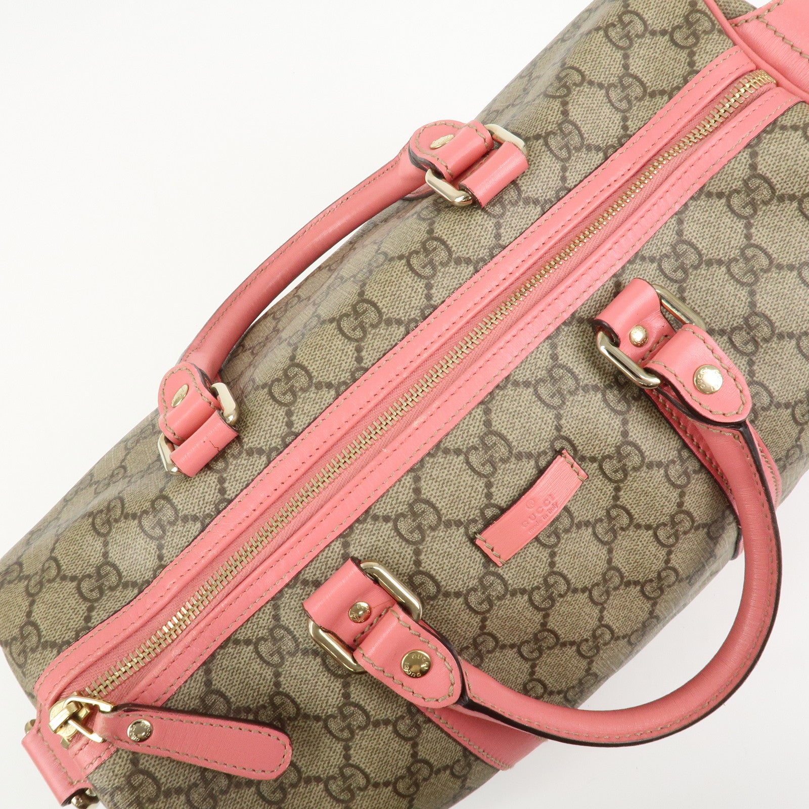 GUCCI GG Supreme Leather Boston Bag Hand Bag Beige Pink 193603