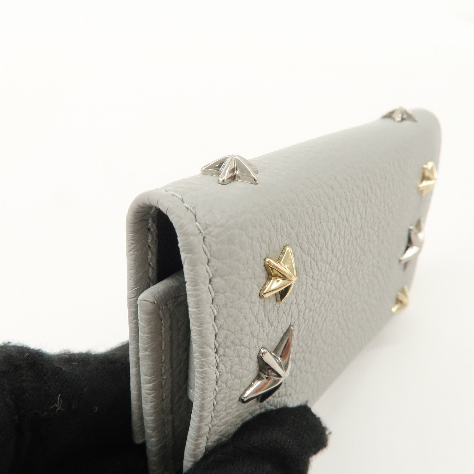 JIMMY CHOO Neptune Leather Studs Key Case Gray Silver Gold 101953 Used