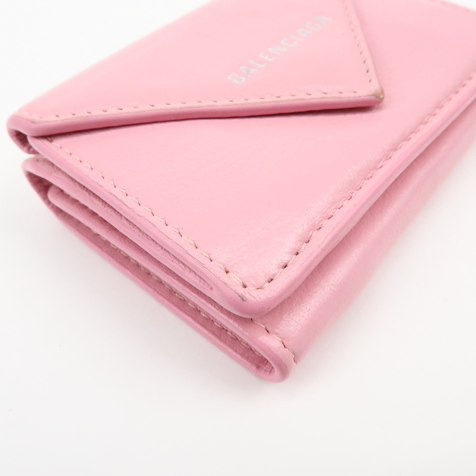 BALENCIAGA Leather Tri-fold Compact Wallet Pink 391446