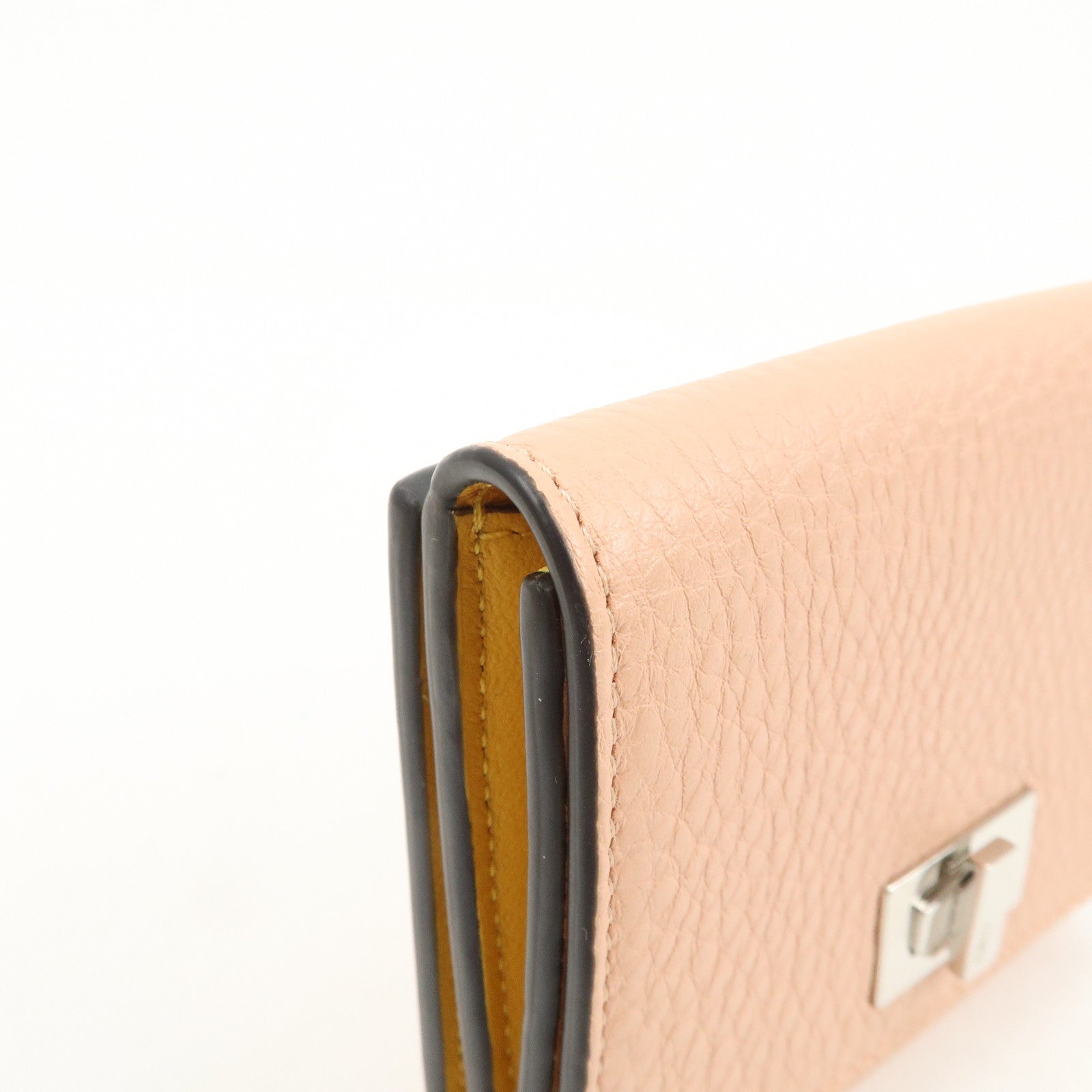 FENDI Peekaboo Leather Bi-fold Compact Wallet Pink Yellow 8M0438