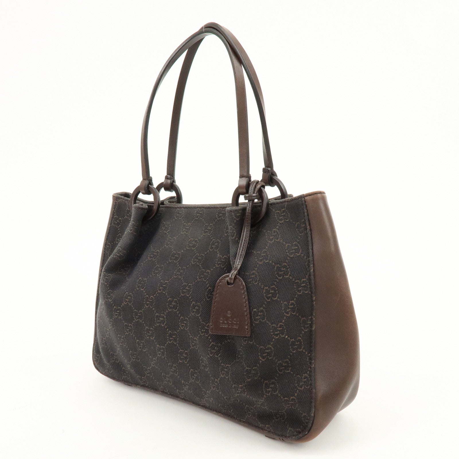 GUCCI GG Canvas Leather Shoulder Bag Tote Bag Brown 101919