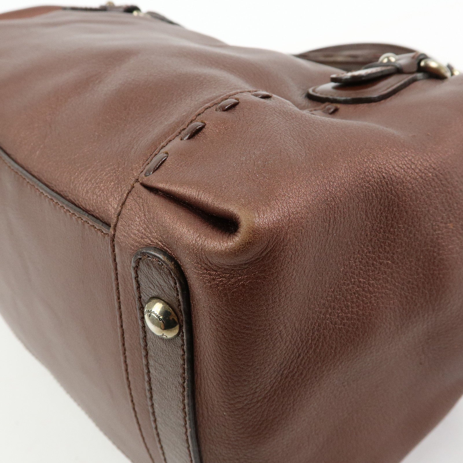 Ferragamo Gancini Leather 2Way Bag Hand Shoulder Bag Metallic Brown