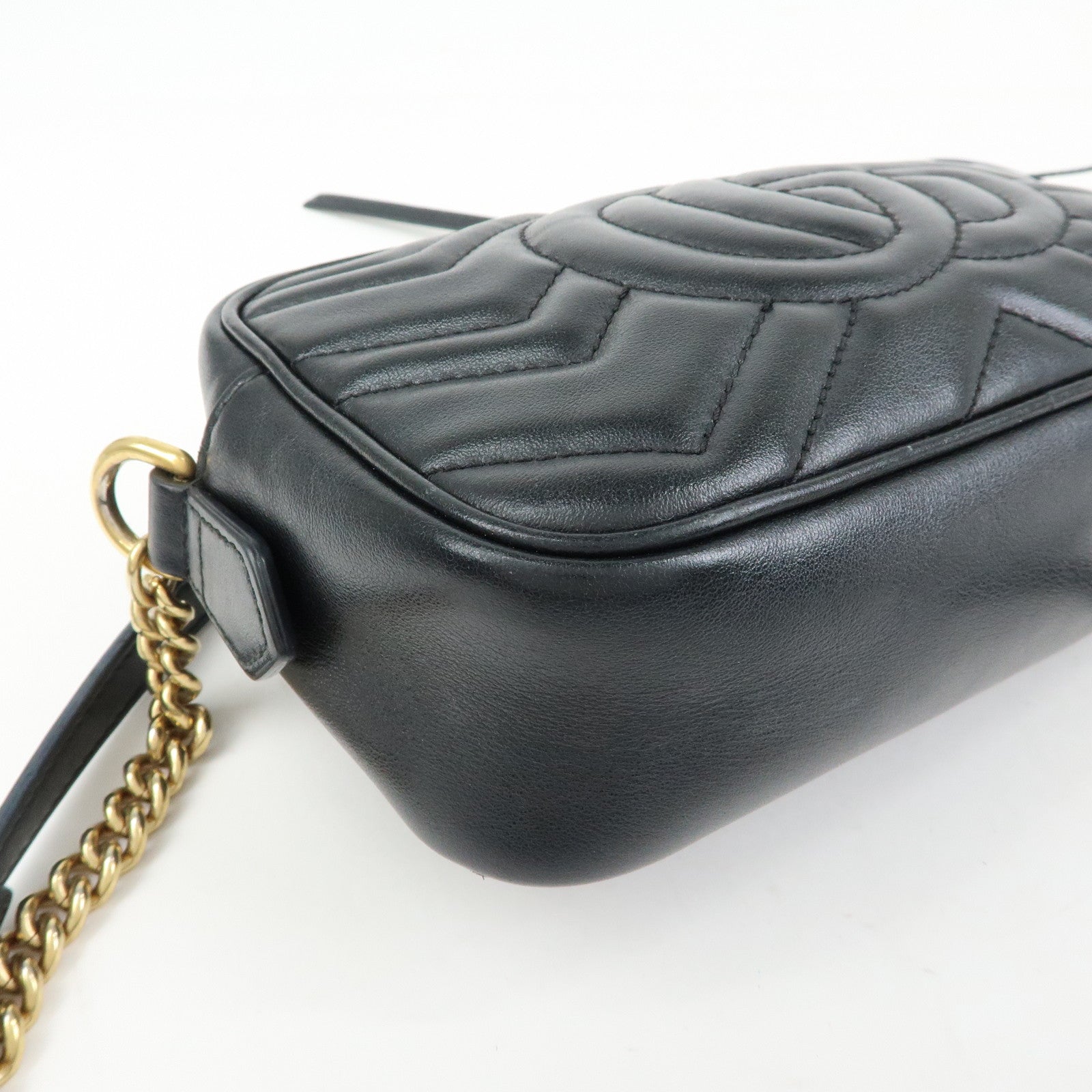 GUCCI GG Marmont Leather Shoulder Crossbody Bag Black 448065