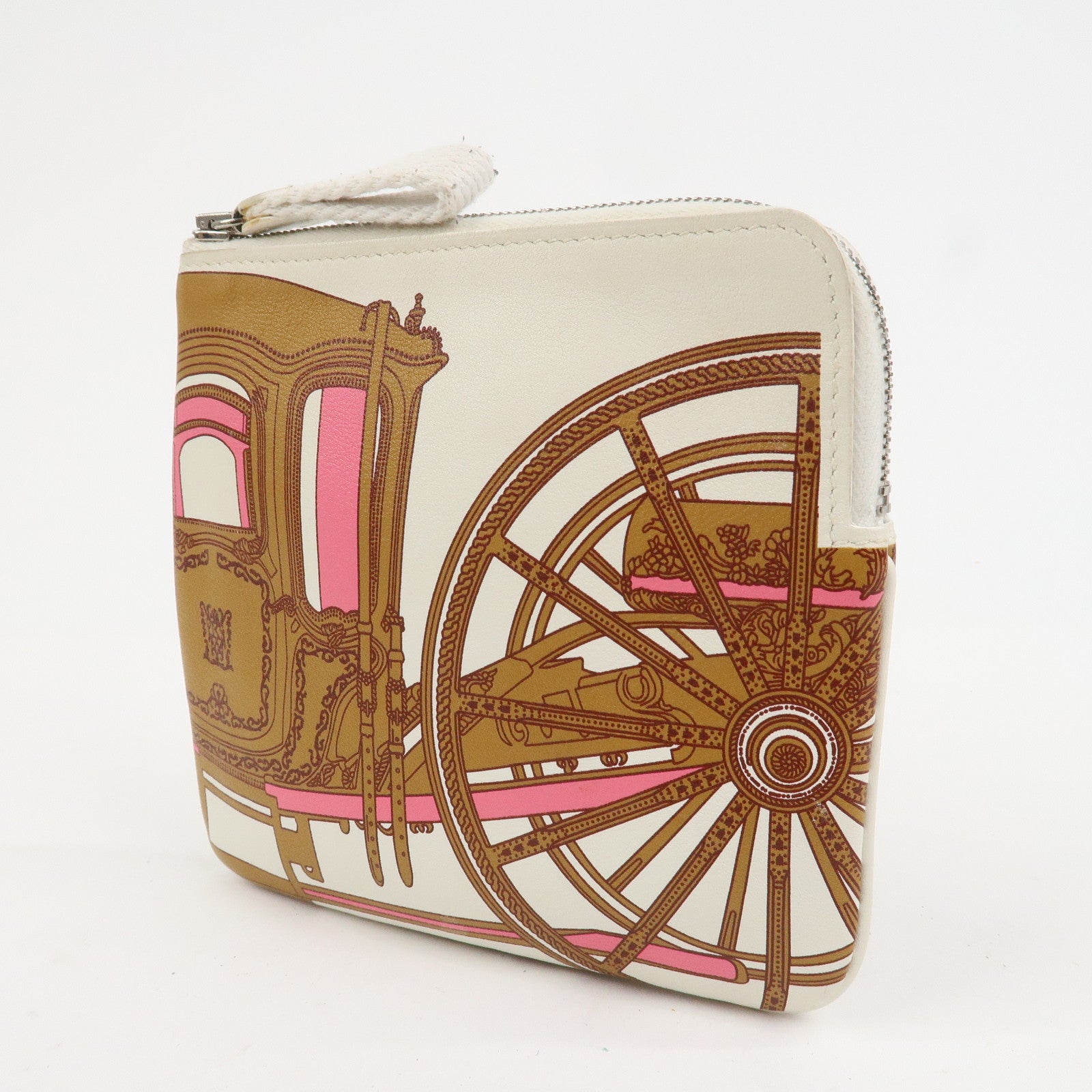 HERMES Carre Calf Skin Pocket Pouch BALADE EN BERLINE Ivory Brown